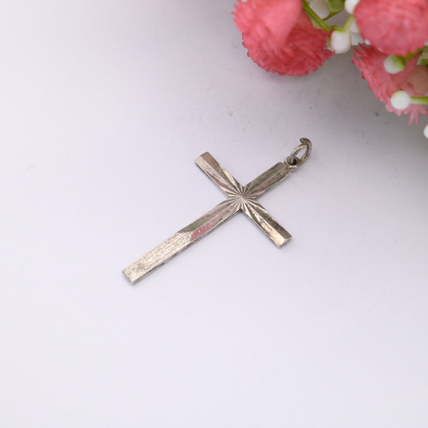 Vintage Sterling Silver Cross Pendant with Star Design 1980