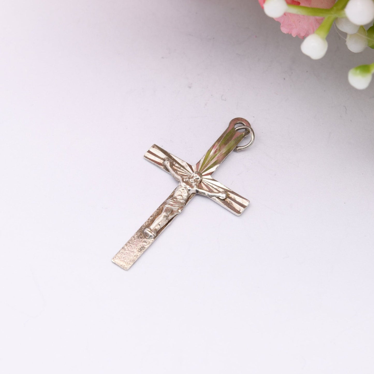 Vintage Sterling Silver Christ on the Cross Pendant with Star Cut Design