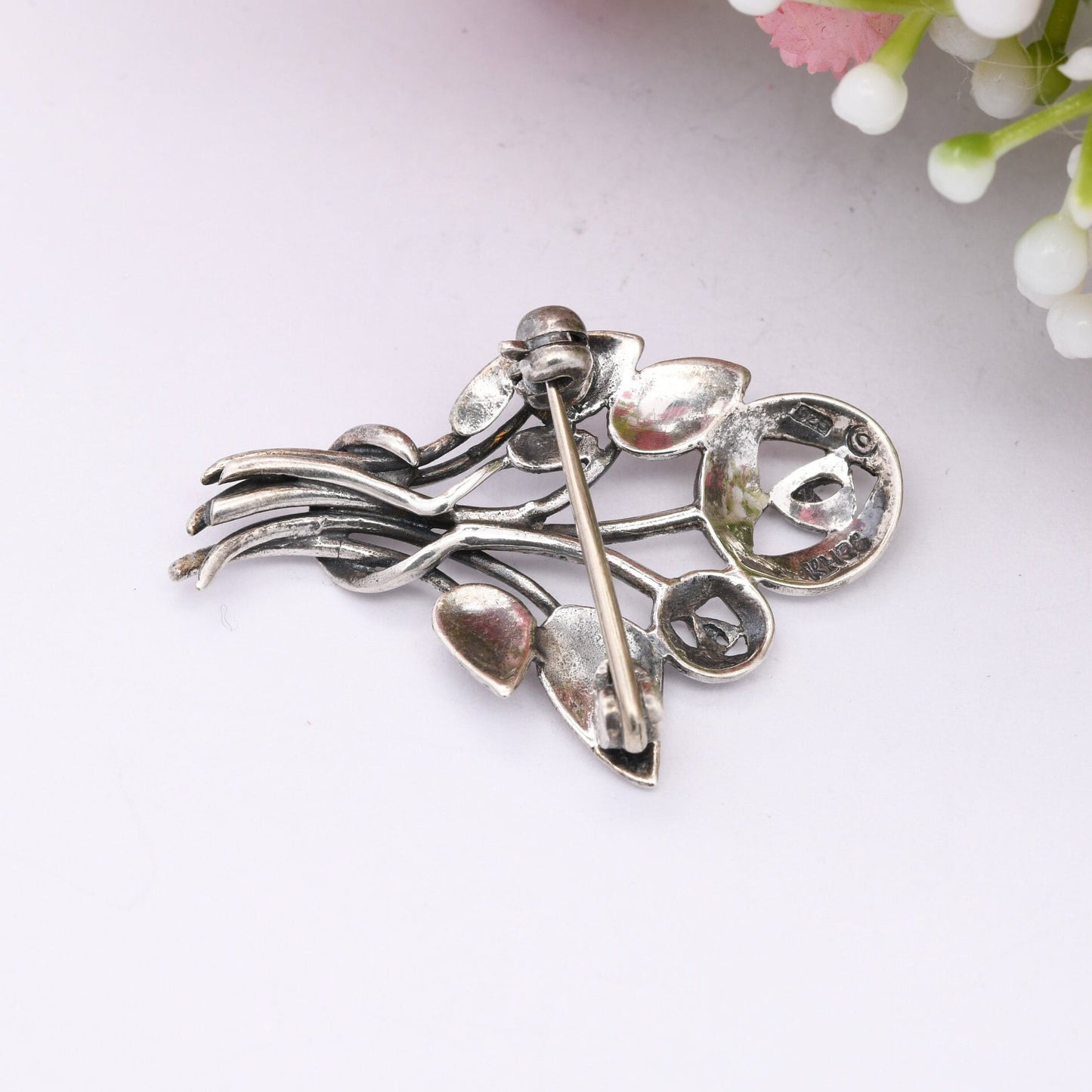 Vintage Kit Heath Sterling Silver Bunch of Flowers Brooch - Openwork Celtic Flower Design | Glasgow Rose