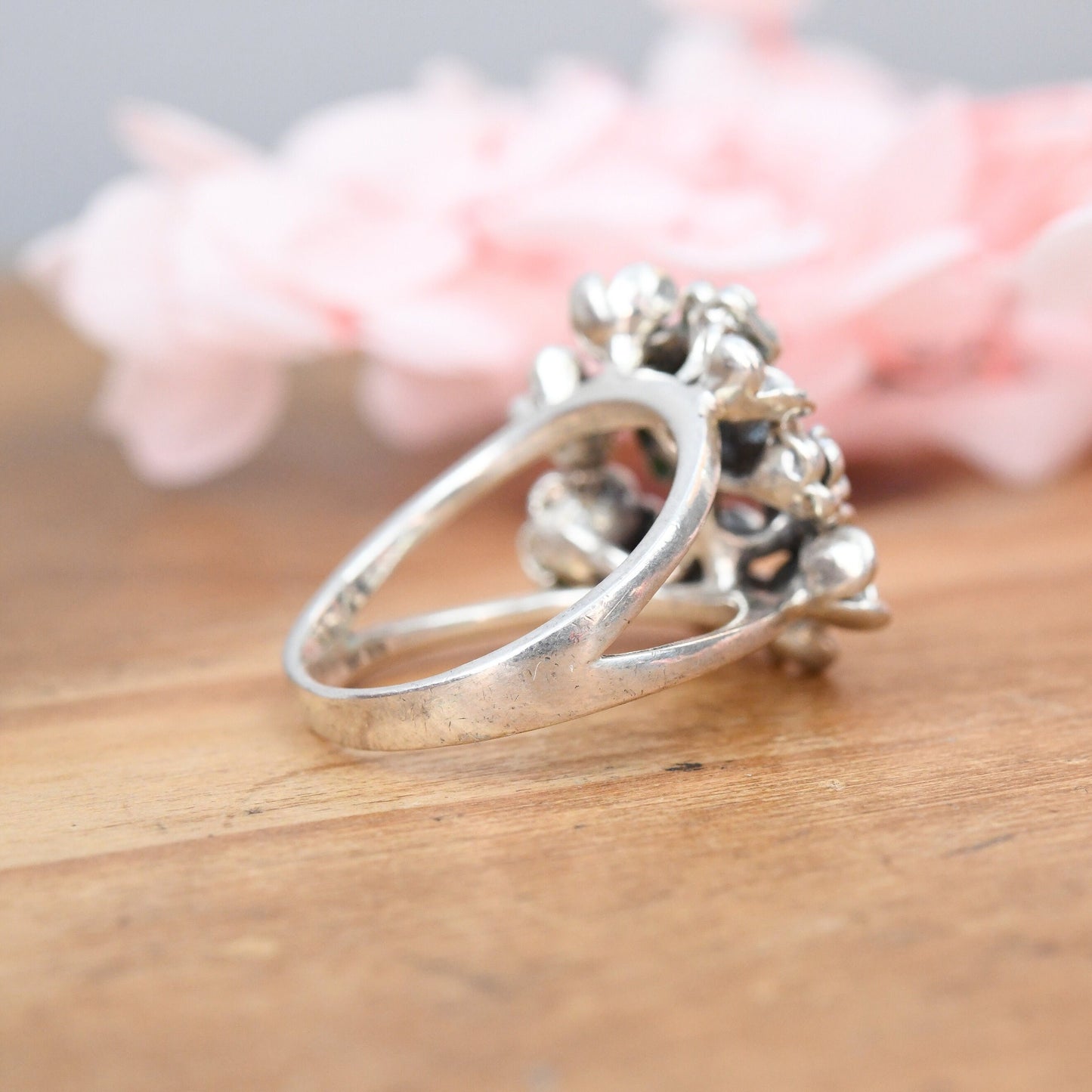 Vintage Chunky Sterling Silver Flower Ring - Statement Boule Floral Cluster | UK Size - P | US Size - 7 1/2