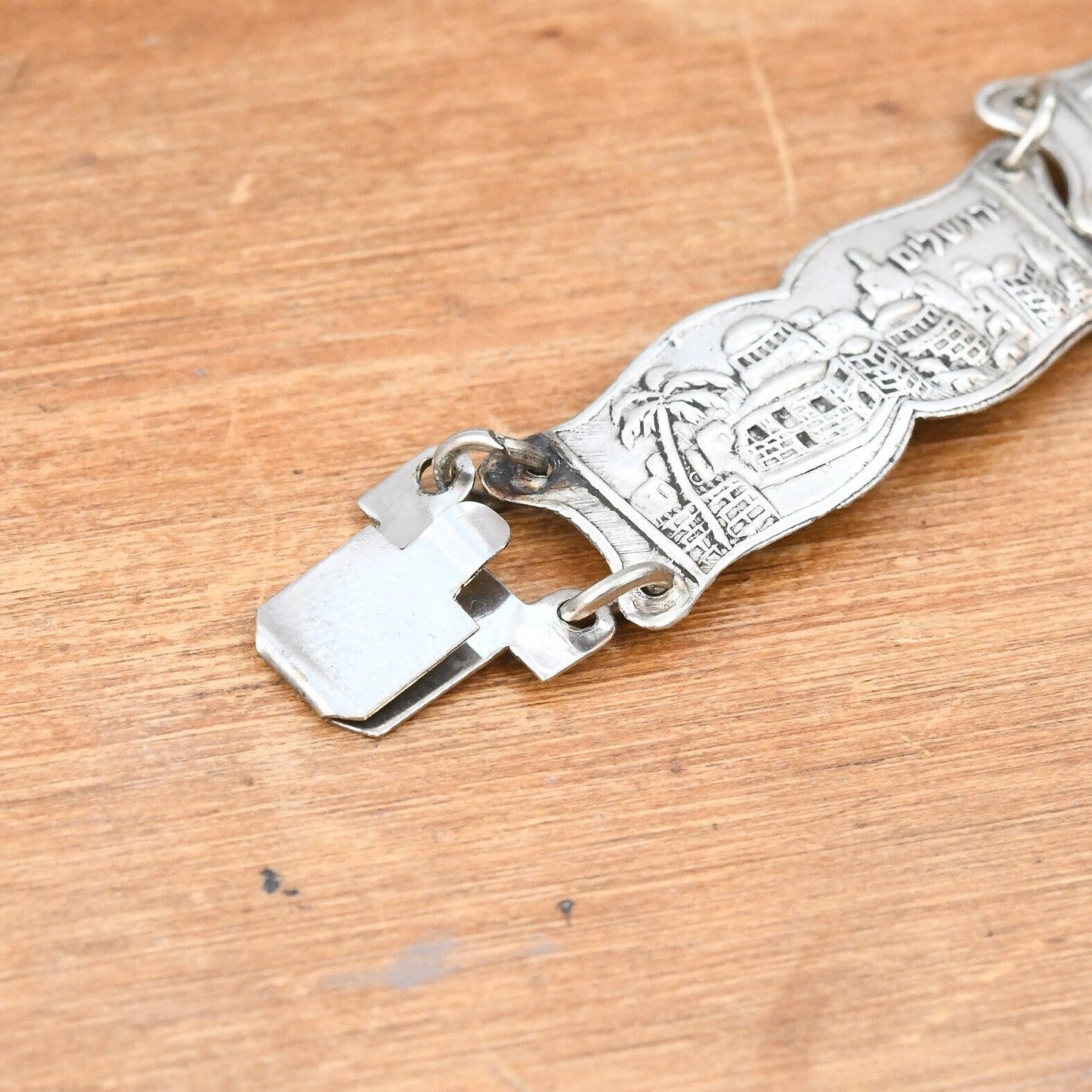 Vintage Israel Silver Souvenir Panel Bracelet - Tomb of Rahel Negev Desert Western Wall | Scenes of Jerusalem