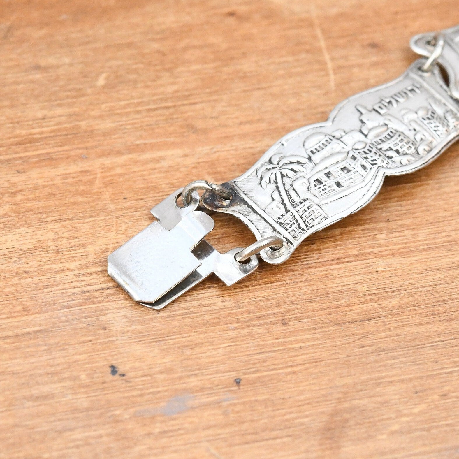 Vintage Israel Silver Souvenir Panel Bracelet - Tomb of Rahel Negev Desert Western Wall | Scenes of Jerusalem