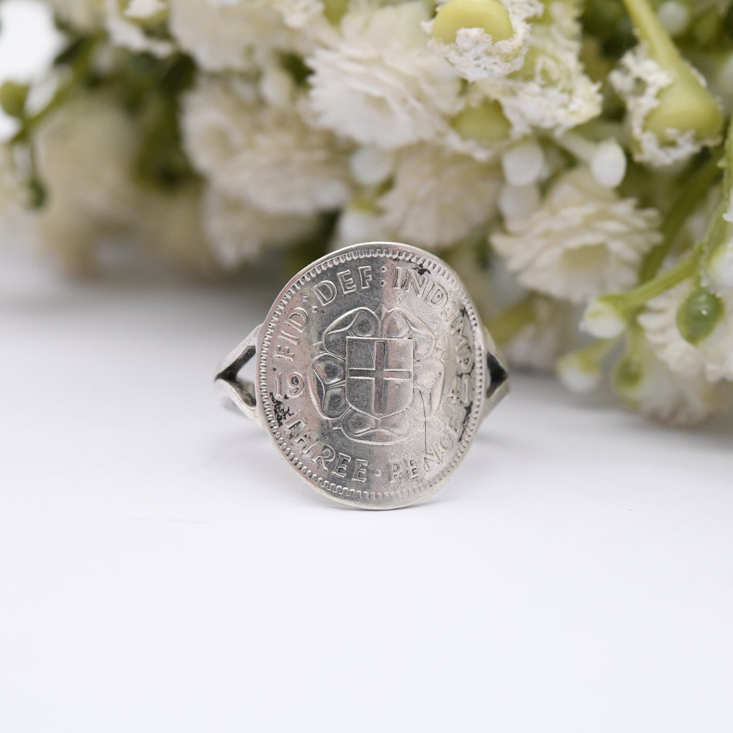 Vintage Silver George VI 1941 Signet Ring - English Royal Family Coin Jewellery | Pinkie Ring | UK Size - K | US Size - 5 1/4