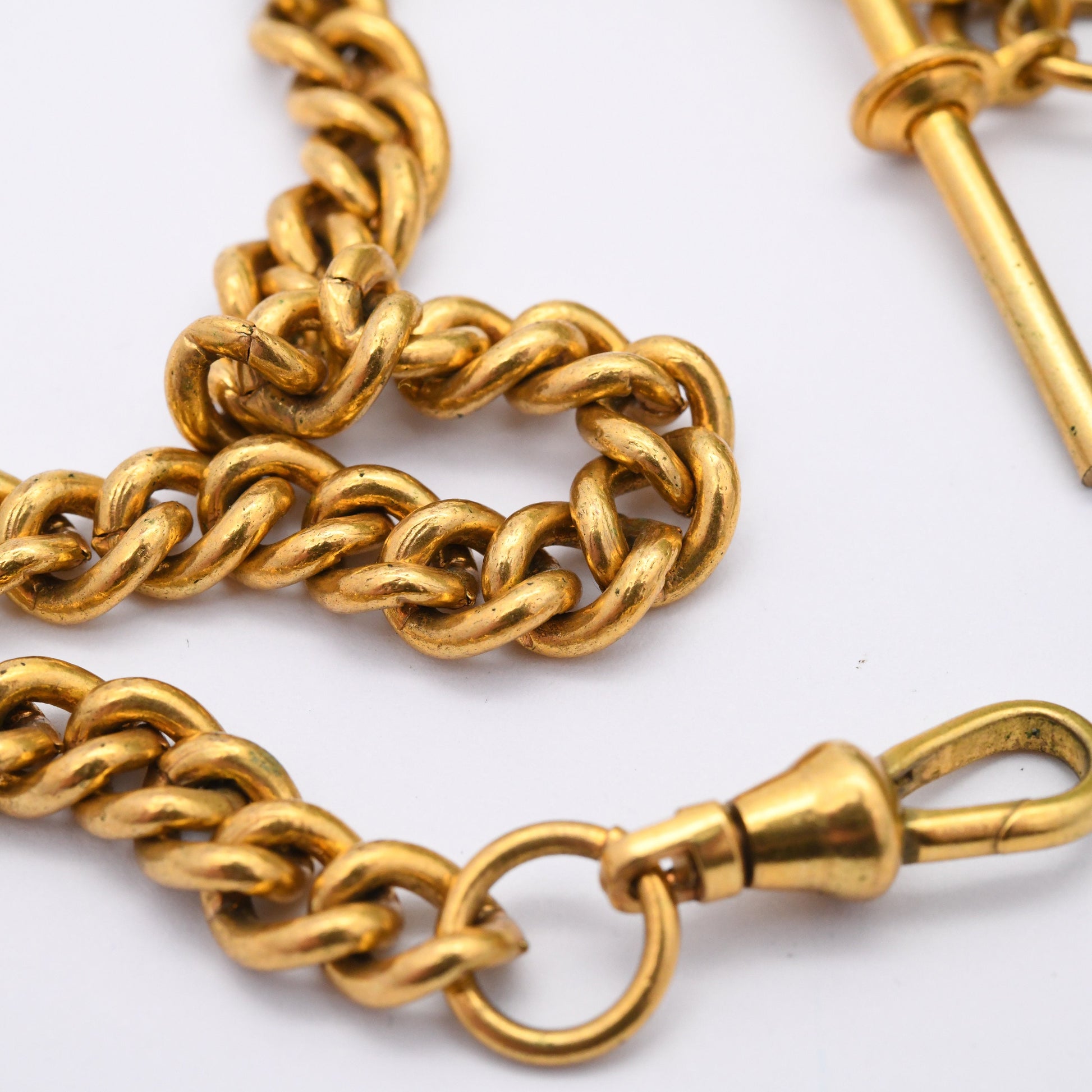 Vintage Albert Chain with 1823 George IV Token T-Bar Dog Clip Clasp - Pocket Watch Chain | Gold Tone