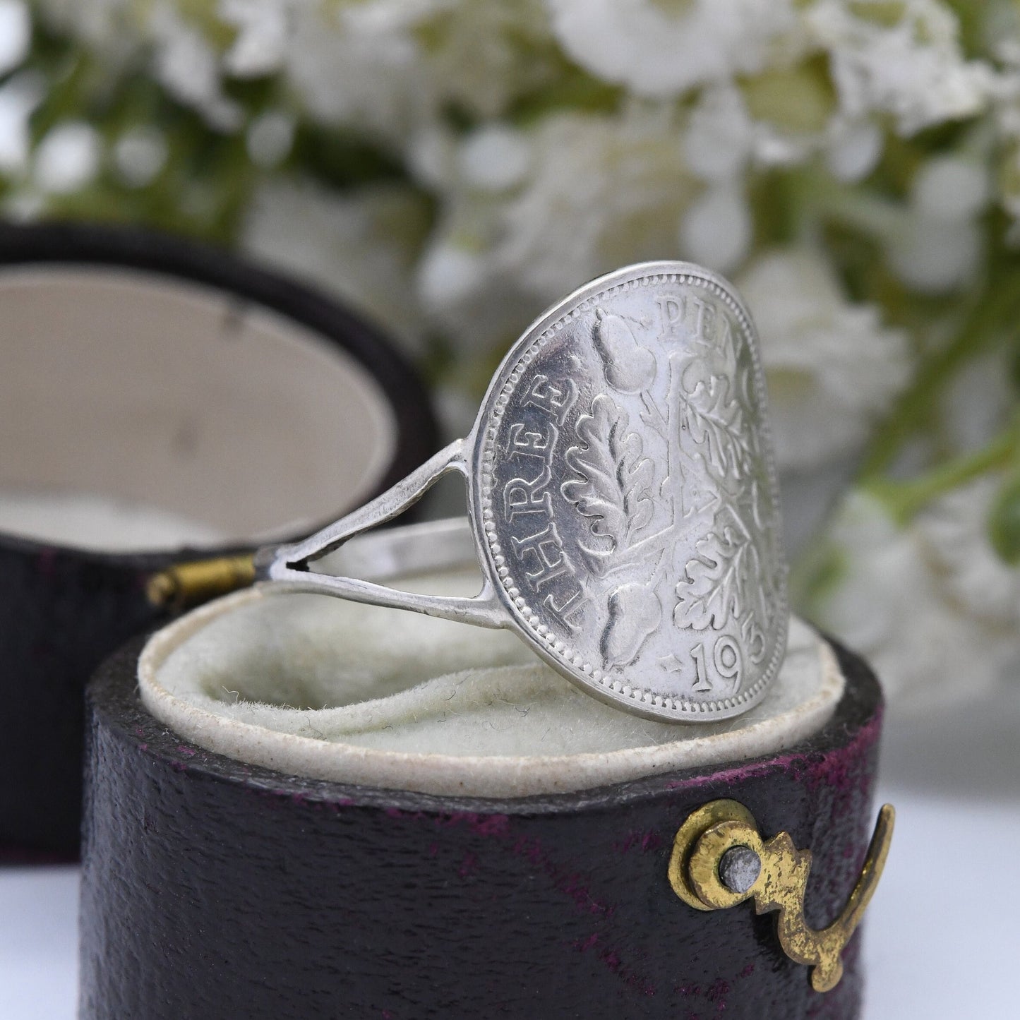 Vintage Silver George V Threepence Coin 1934 Signet Ring - English Royal Family Coin Jewellery | UK Size - N | US Size - 6 1/2