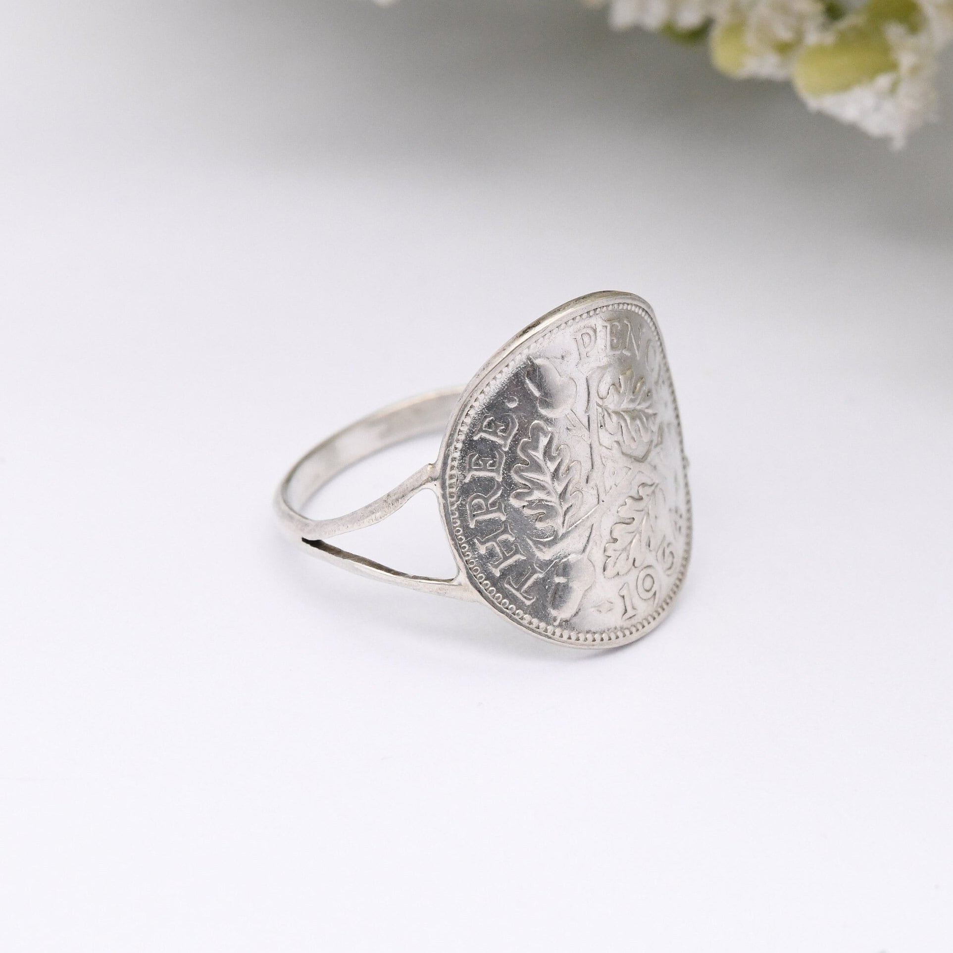 Vintage Silver George V Threepence Coin 1934 Signet Ring - English Royal Family Coin Jewellery | UK Size - N | US Size - 6 1/2