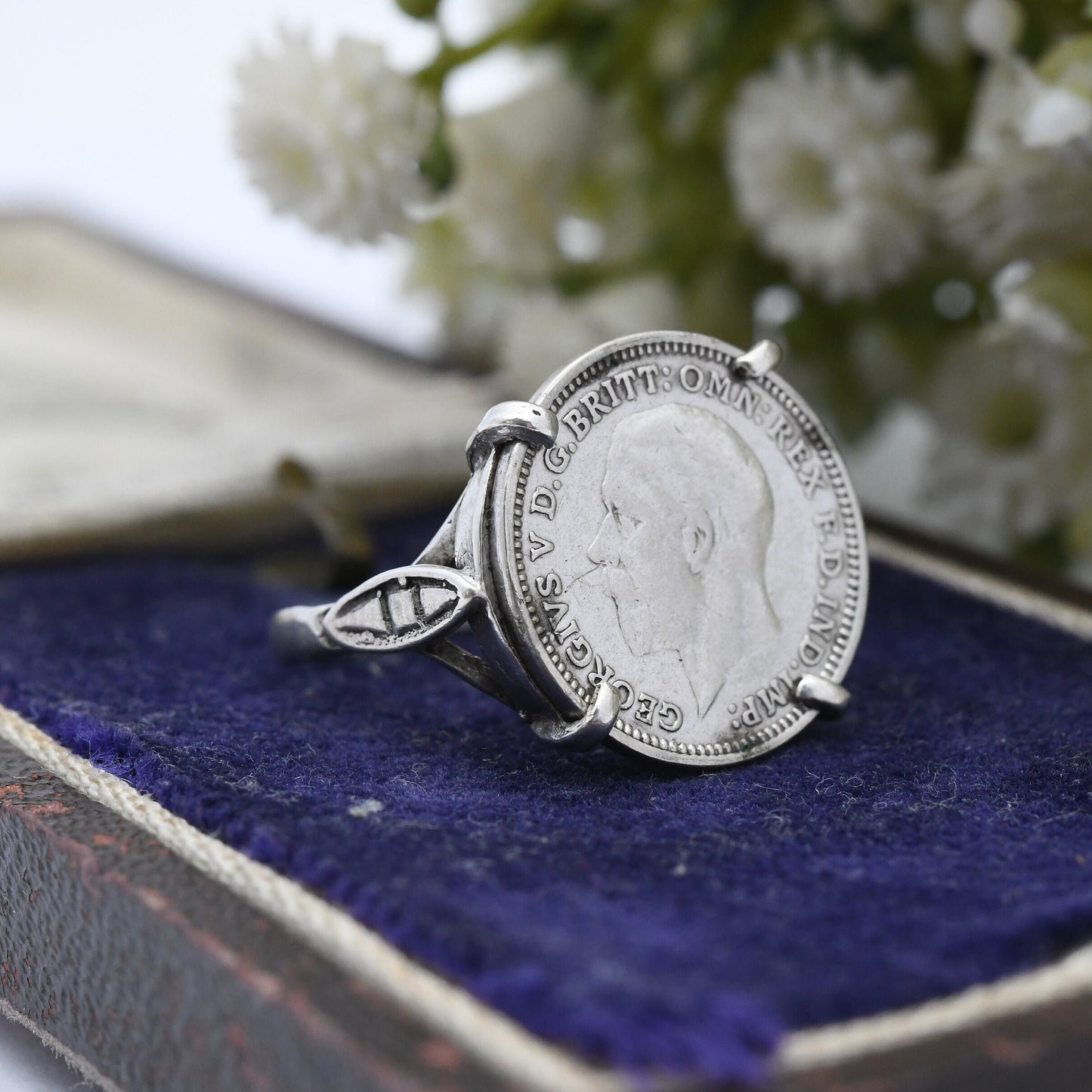 Vintage Silver George V Threepence Coin 1934 Signet Ring - English Royal Family Coin Jewellery | UK Size - N | US Size - 6 3/4