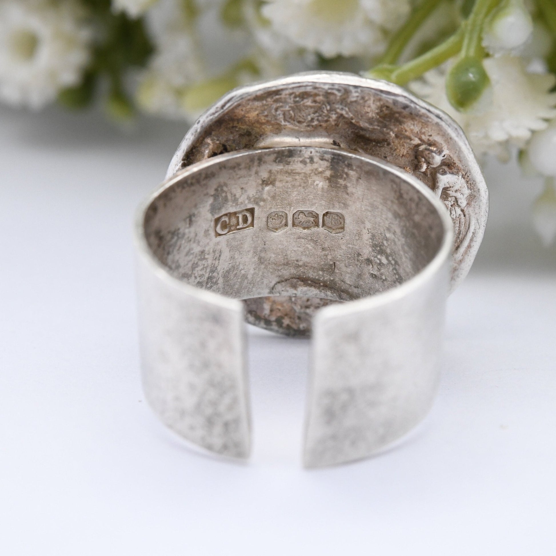 Vintage Sterling Silver Ancient Greek Goddess Coin Ring 1969 - Mid-Century Modernist | Adjustable Band | UK Size - P | US Size - 7 1/2