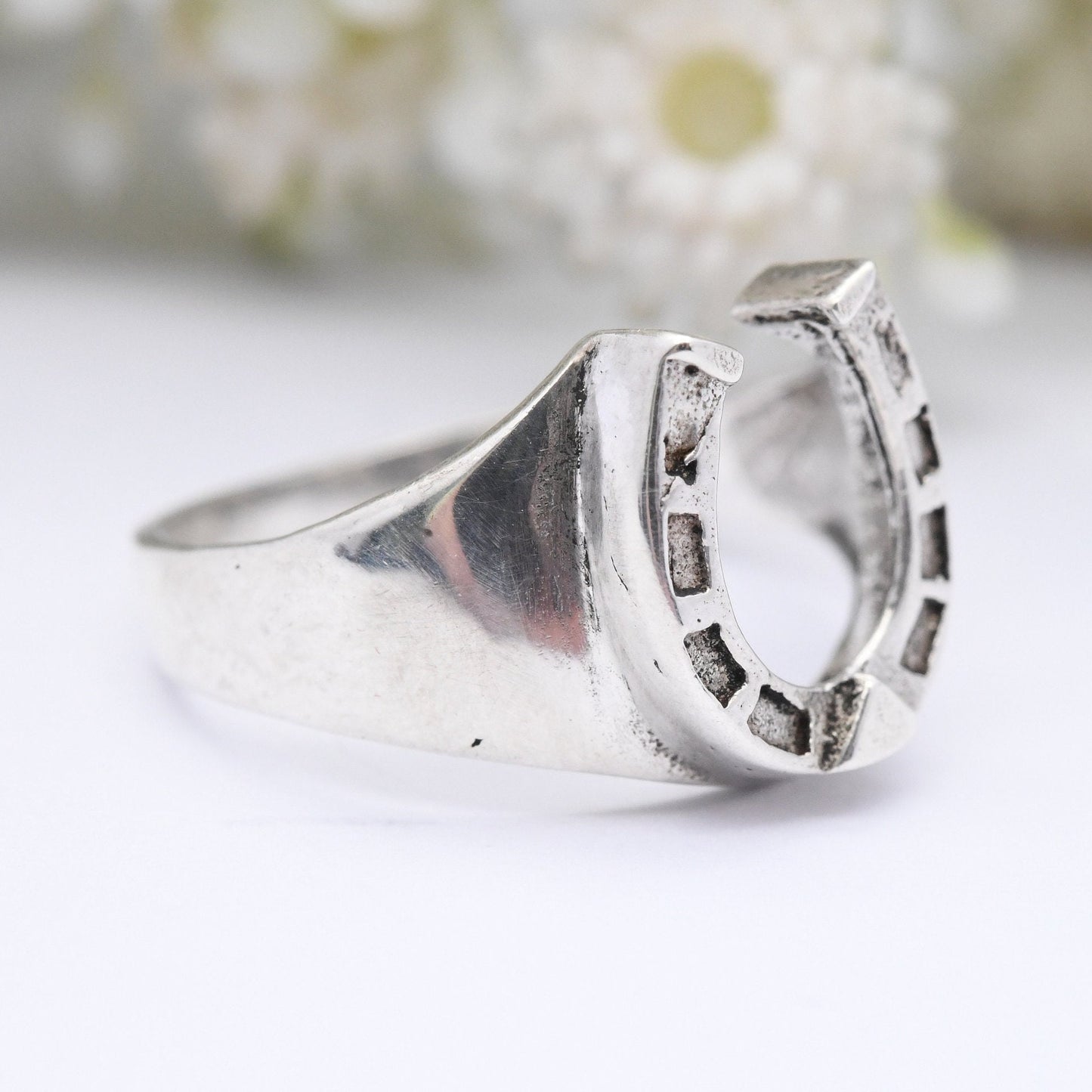 Vintage Sterling Silver Horseshoe Ring - Good Luck Jewellery | Horse Riding Gift | Mid-Century Modern | UK Size - M | US Size - 6 1/4