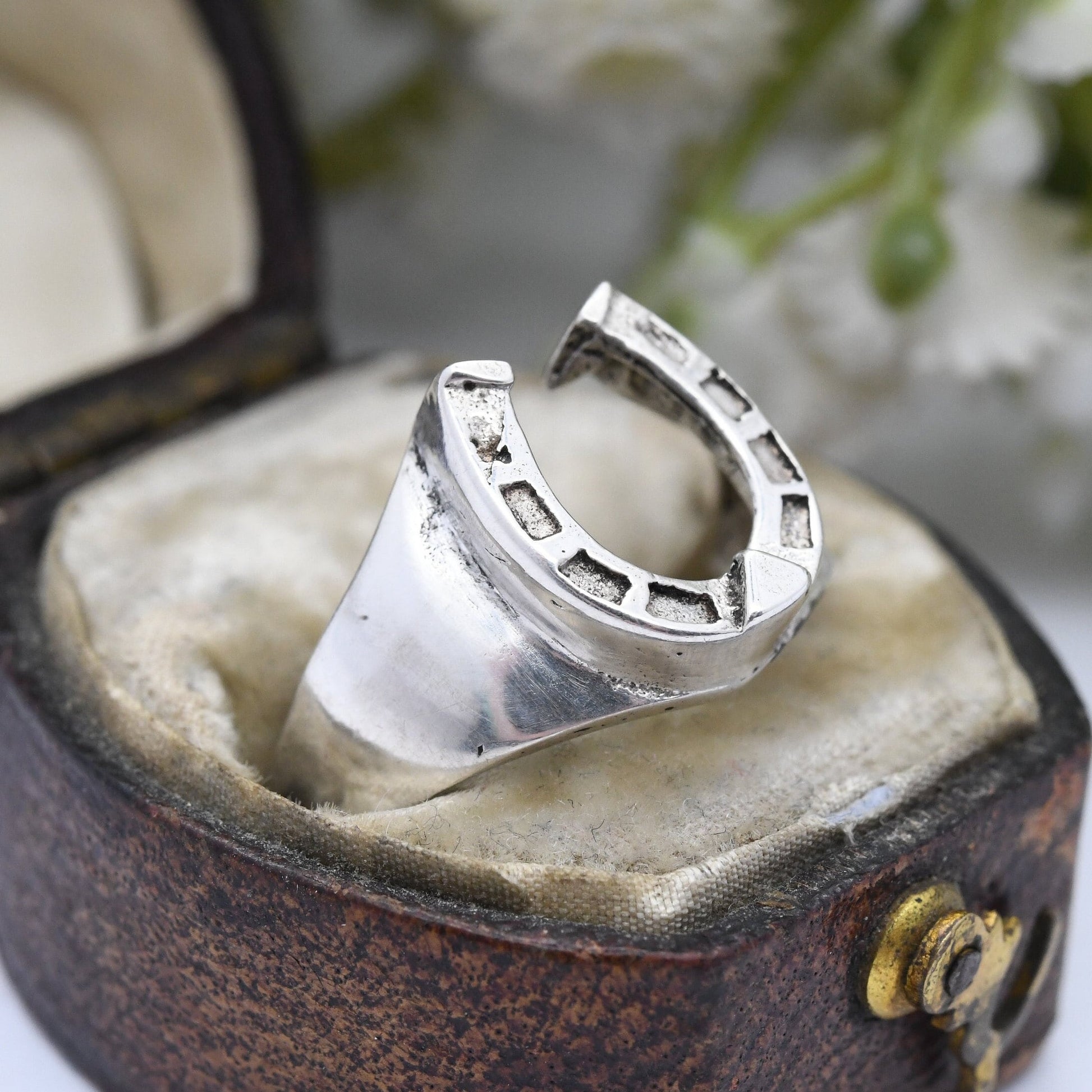 Vintage Sterling Silver Horseshoe Ring - Good Luck Jewellery | Horse Riding Gift | Mid-Century Modern | UK Size - M | US Size - 6 1/4