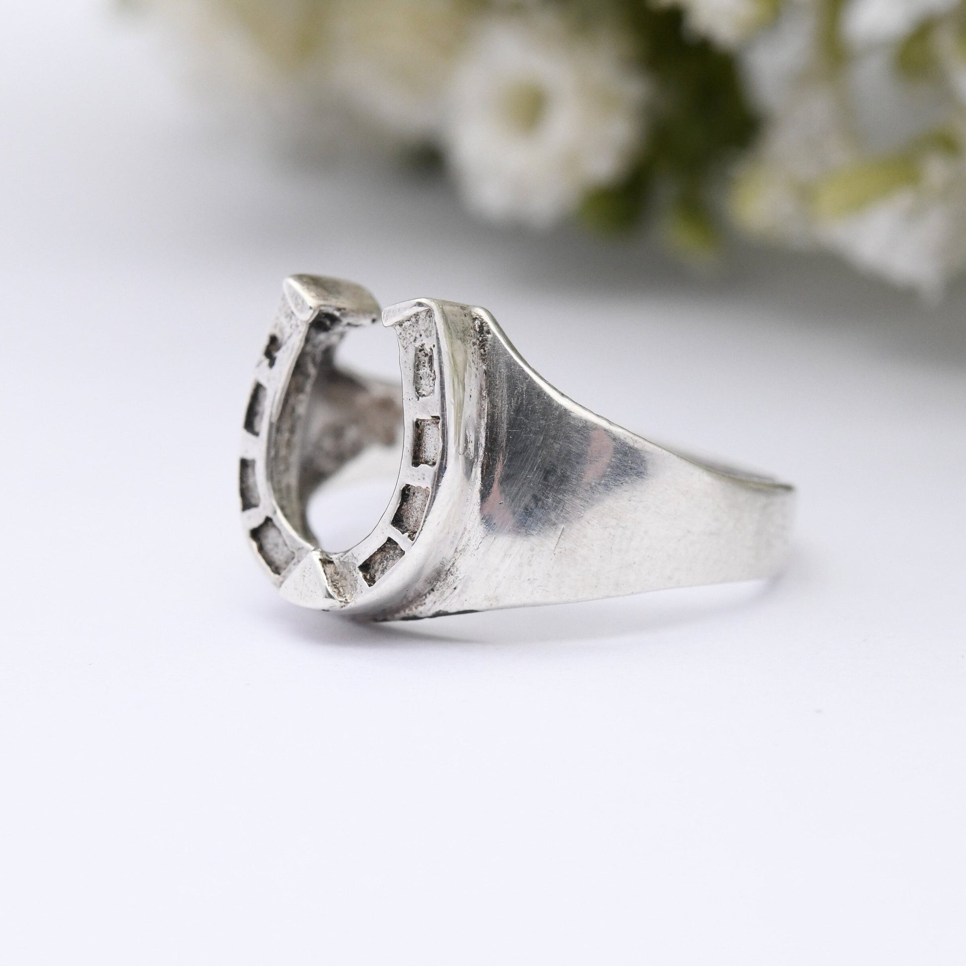 Vintage Sterling Silver Horseshoe Ring - Good Luck Jewellery | Horse Riding Gift | Mid-Century Modern | UK Size - M | US Size - 6 1/4