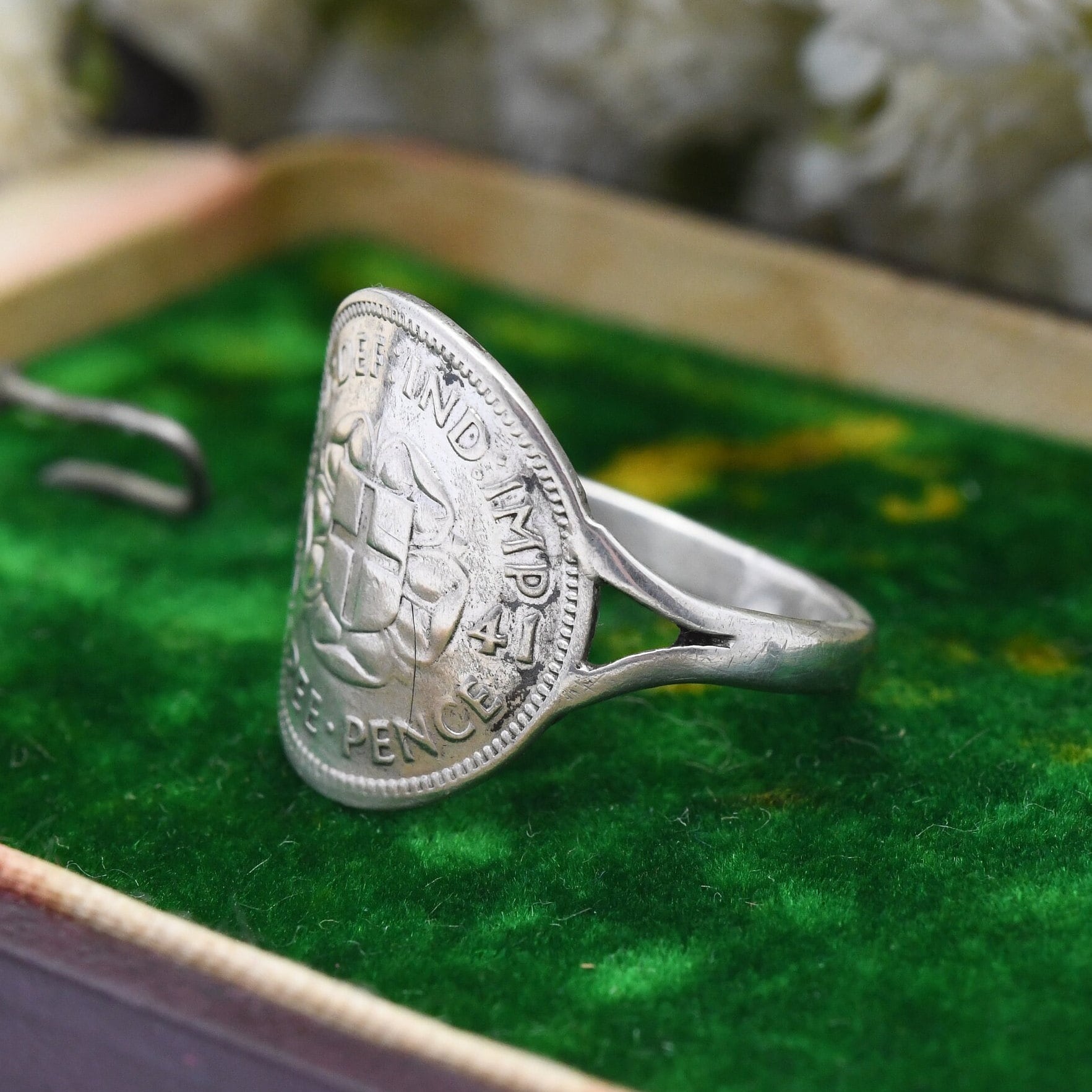 Vintage Silver George VI 1941 Signet Ring - English Royal Family Coin Jewellery | Pinkie Ring | UK Size - K | US Size - 5 1/4