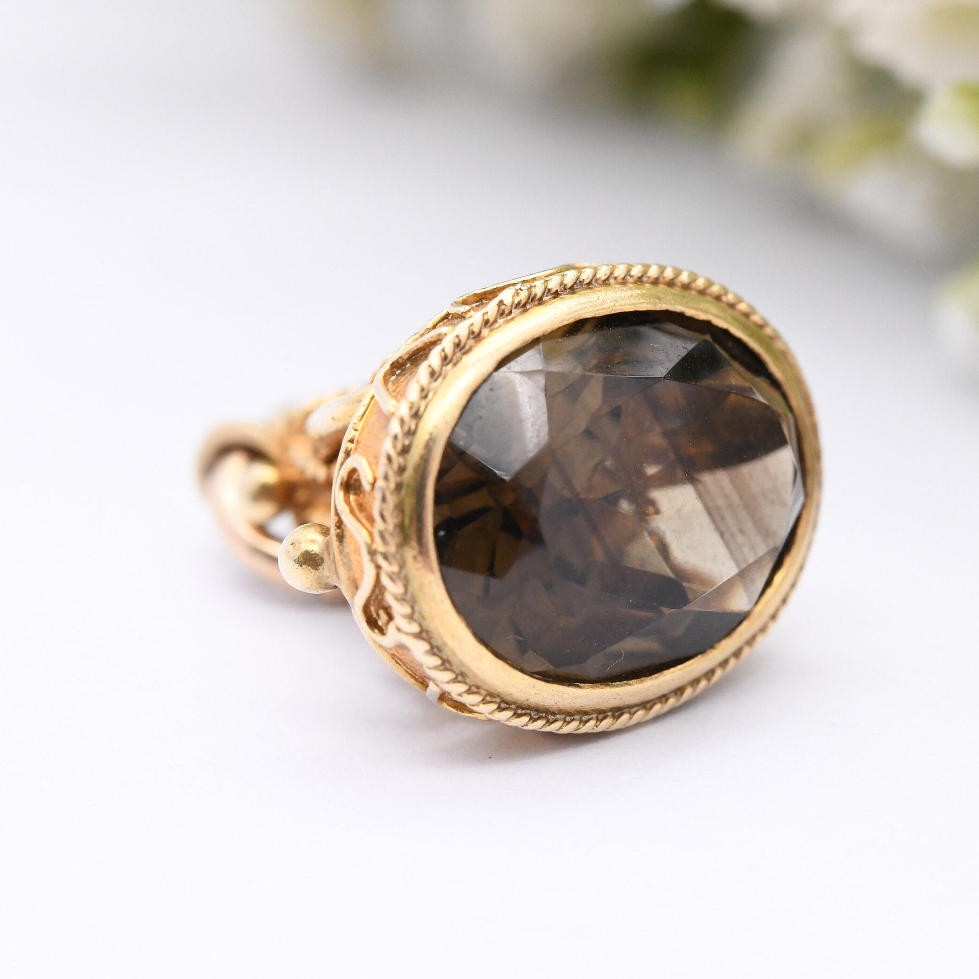 Vintage 9ct Gold Smoky Quartz Fob 1973 by Slade and Kempton S&K - Gemstone Watch Fob Pendant | Antique Style