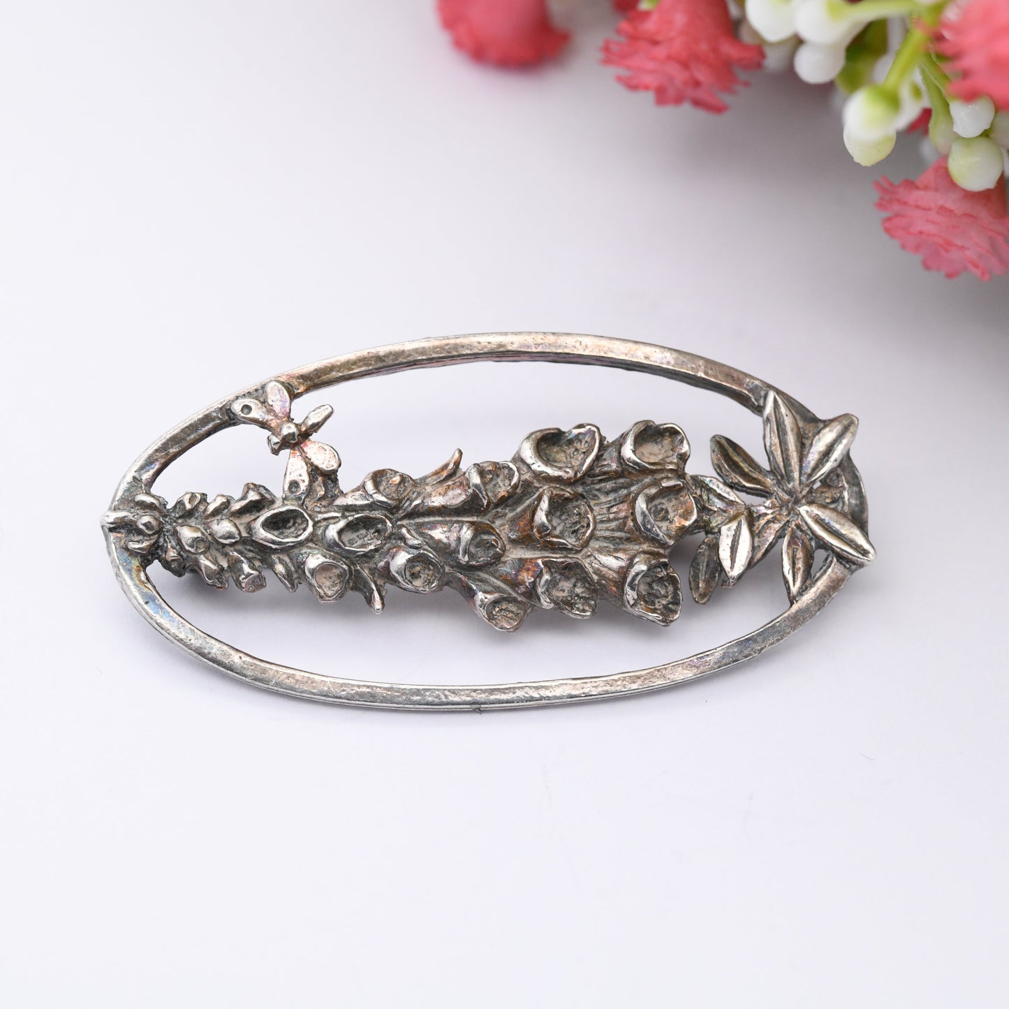 Vintage MASJ Pewter Flower Brooch 1990s - Art Nouveau Style Flower | Openwork Lily Brooch | Silver Tone | Maureen Ann Story-Jones