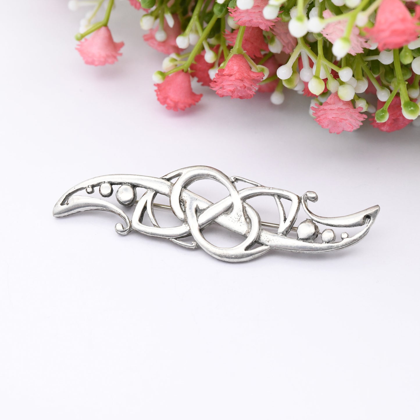 Vintage Pewter Celtic Brooch - Modernist Openwork Brooch | Silver Tone | Signed Designer