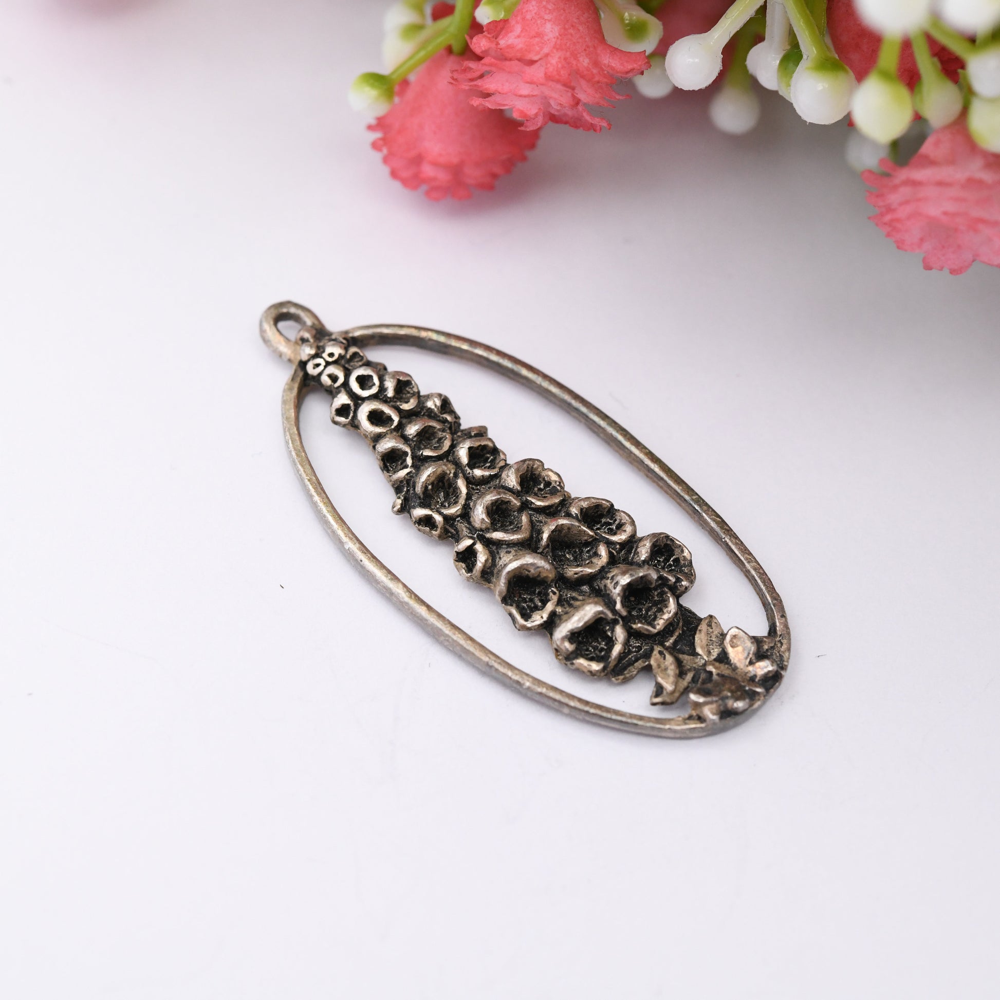 Vintage MASJ Pewter Openwork Flower Pendant - Bell Flowers | Textured Modernist Style