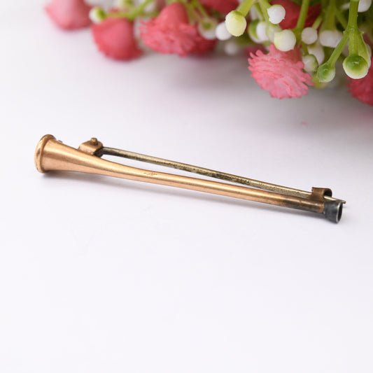 Antique Edwardian Rolled Gold Horn Bar Brooch - Novelty Vintage Jewellery