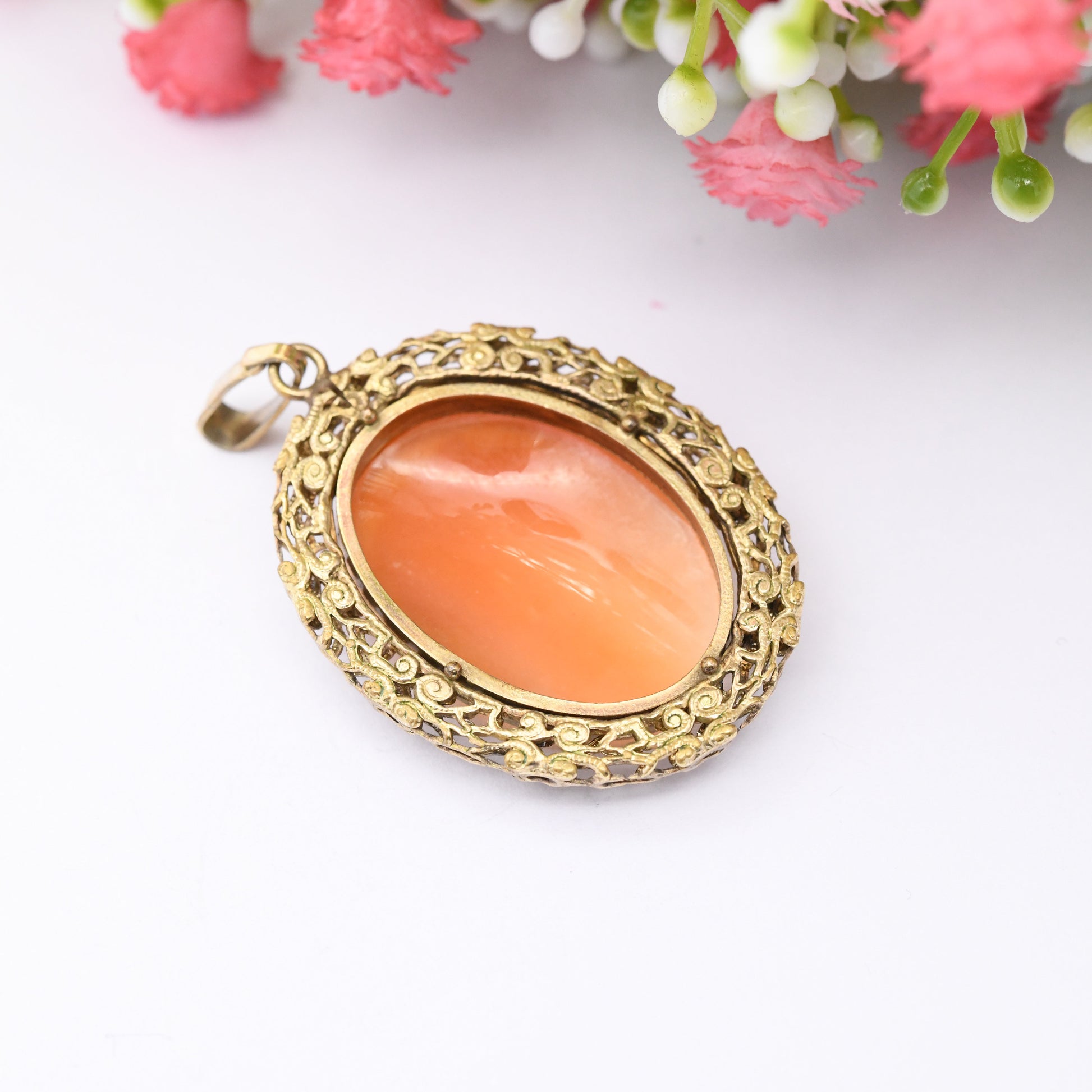 Vintage Kollmar Jourdan Ornate Cameo Pendant - Gold Plated KJ | Pretty Antique Style Necklace