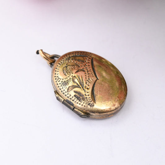 Vintage Rolled Gold Locket Pendant - Engraved Design | Small Photo Necklace