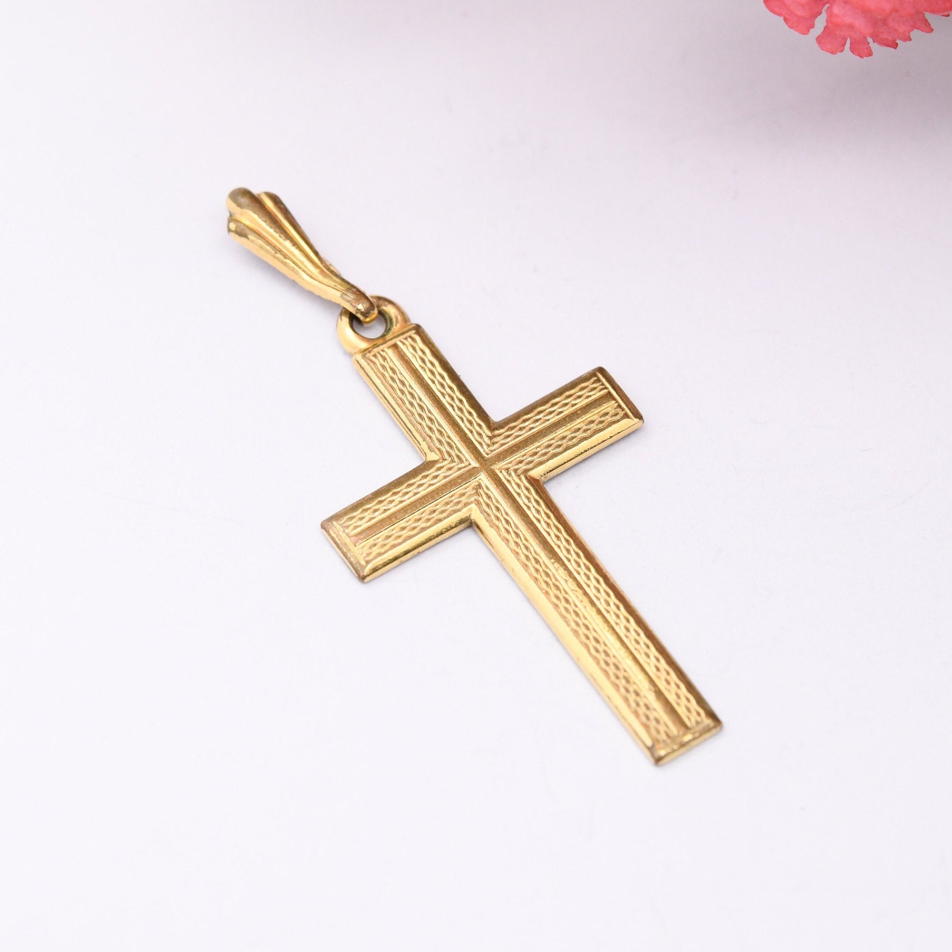 Vintage Rolled Gold Cross Pendant - Mid-Century Textured Design Christian Cross