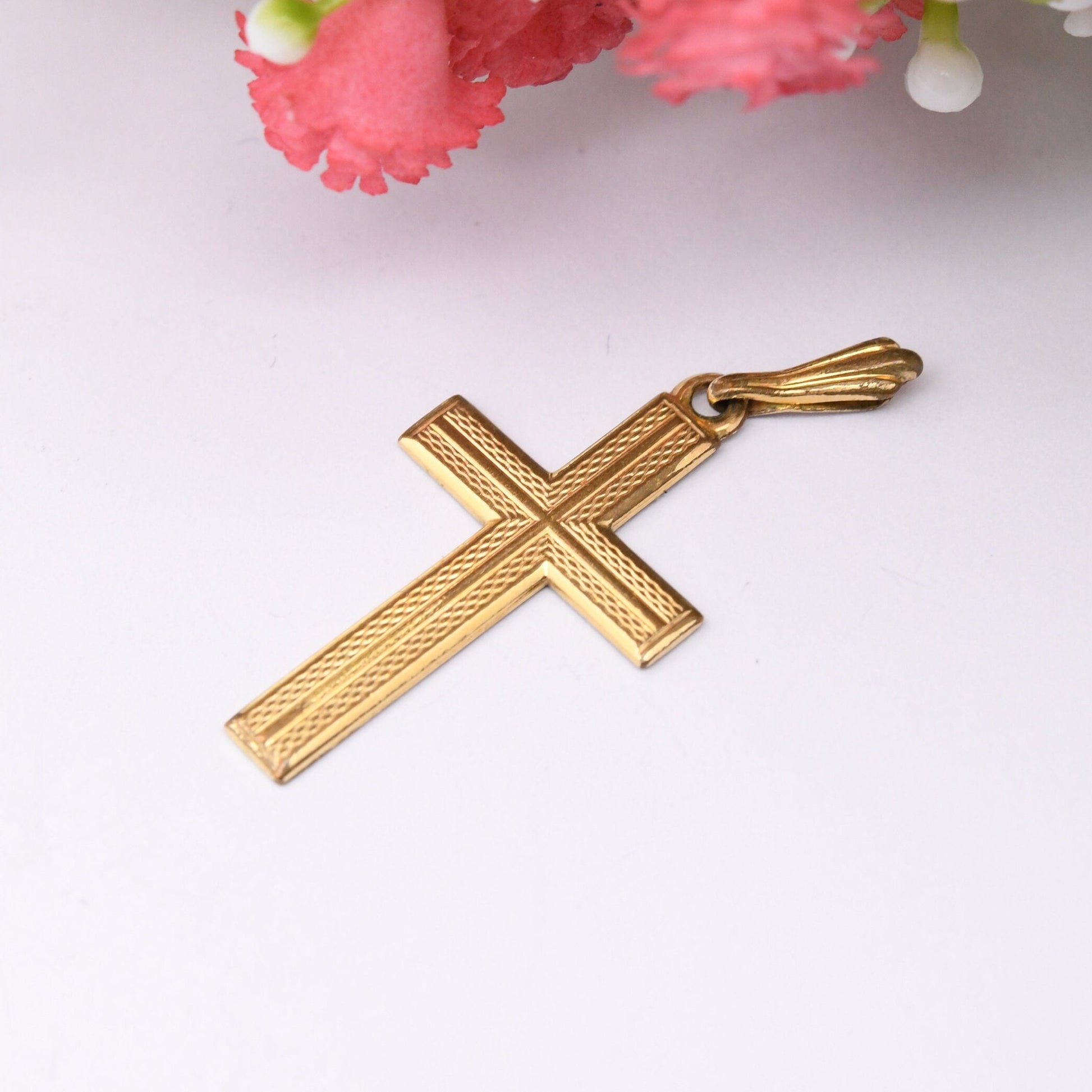 Vintage Rolled Gold Cross Pendant - Mid-Century Textured Design Christian Cross