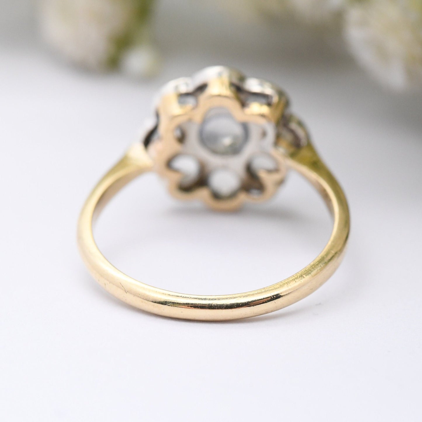 Antique 9ct Gold Moonstone Flower Ring - Edwardian Floral Cluster Ring | Statement Cocktail Jewellery | UK Size - P | US Size - 7 1/2