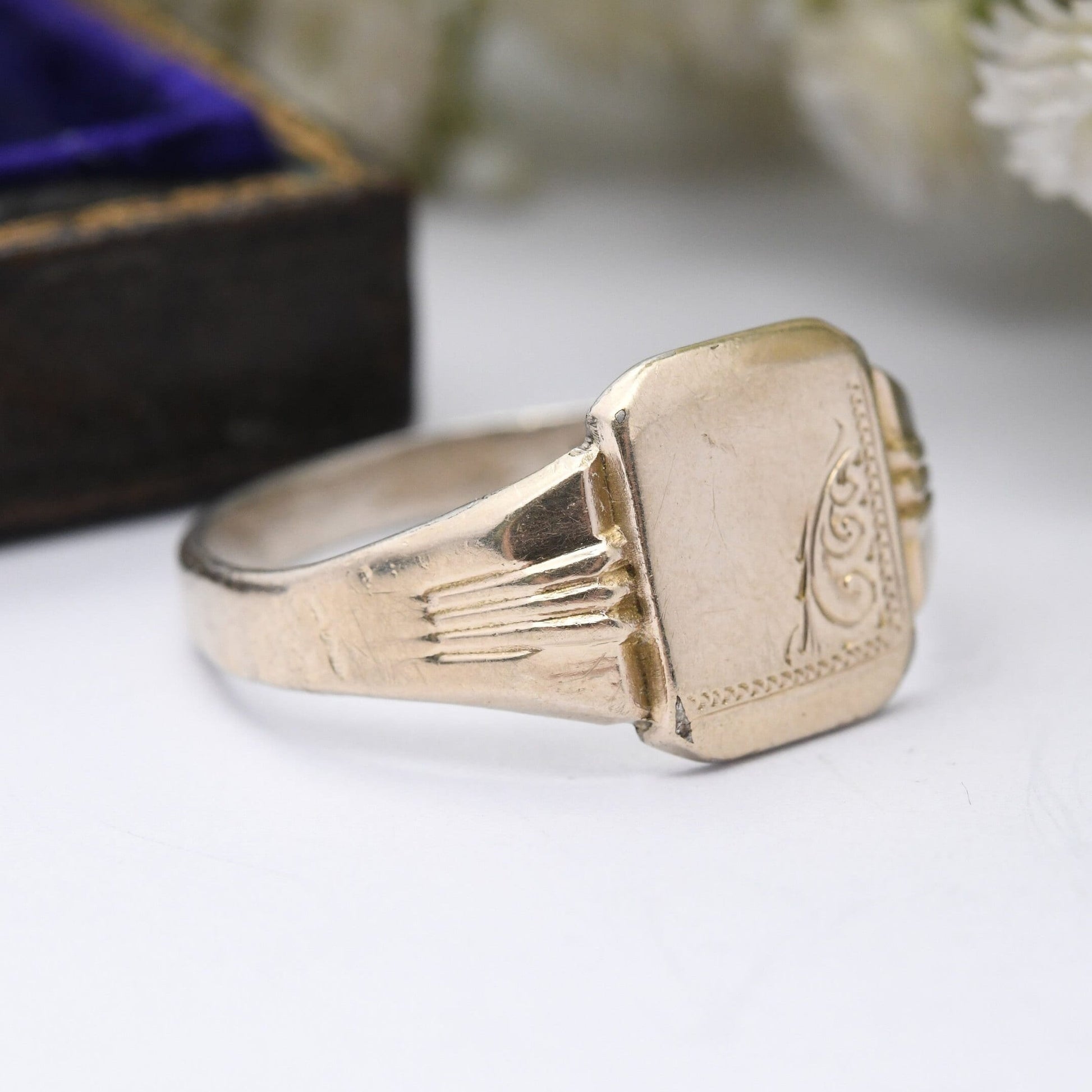 Vintage 9ct Gold Plated Sterling Silver Signet Ring J.H.W - Large Men's Signet | Gift for Him | 9ct on Silver | UK Size - Y | US Size - 12