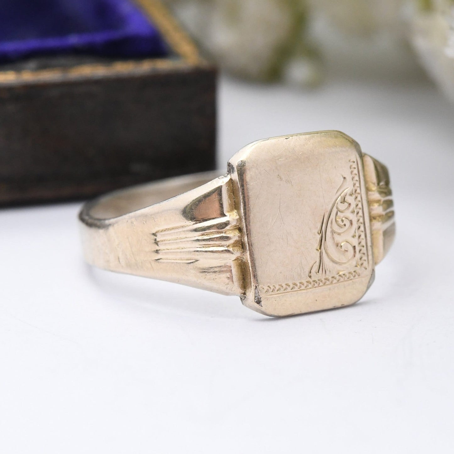 Vintage 9ct Gold Plated Sterling Silver Signet Ring J.H.W - Large Men's Signet | Gift for Him | 9ct on Silver | UK Size - Y | US Size - 12