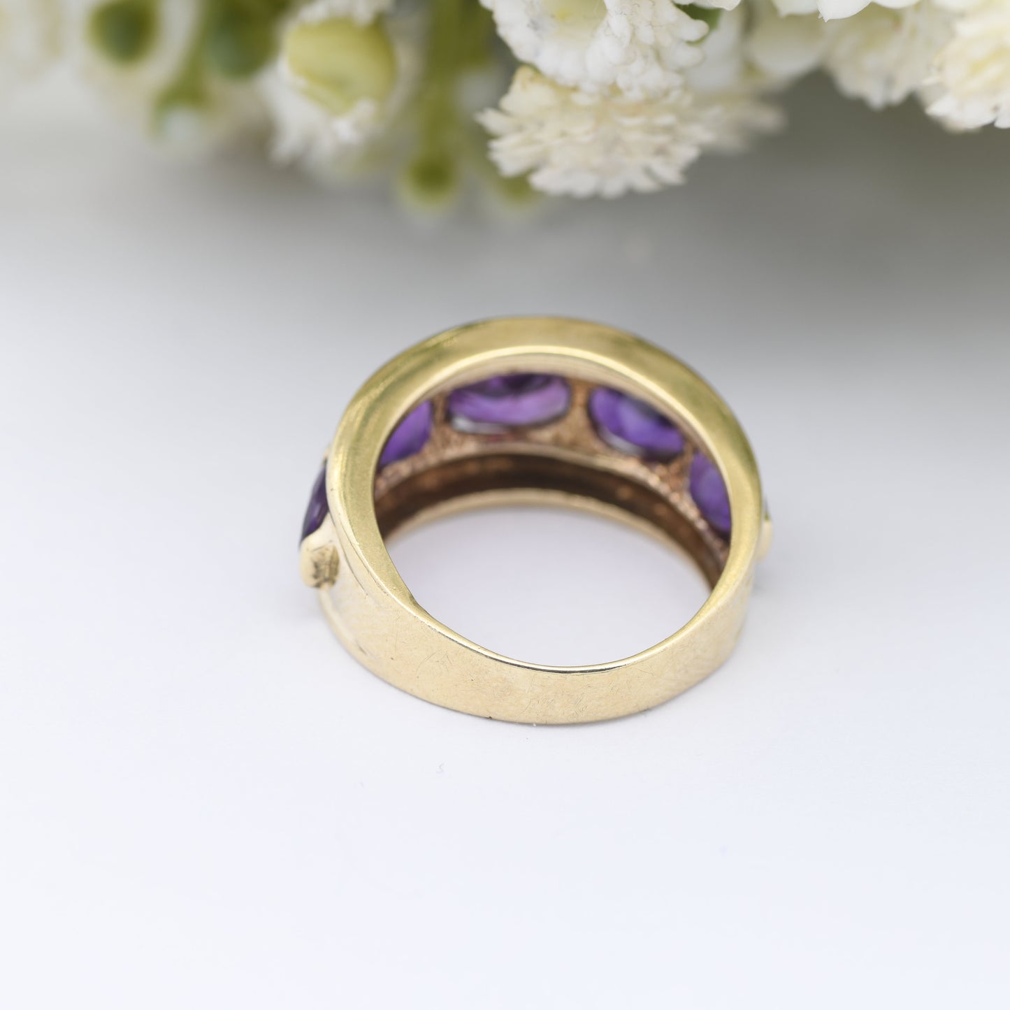 Chunky 9ct Gold Amethyst Ring - Large Statement Gold Jewellery | Modern Cocktail Ring | UK Size - K 1/2 | US Size - 5 1/2