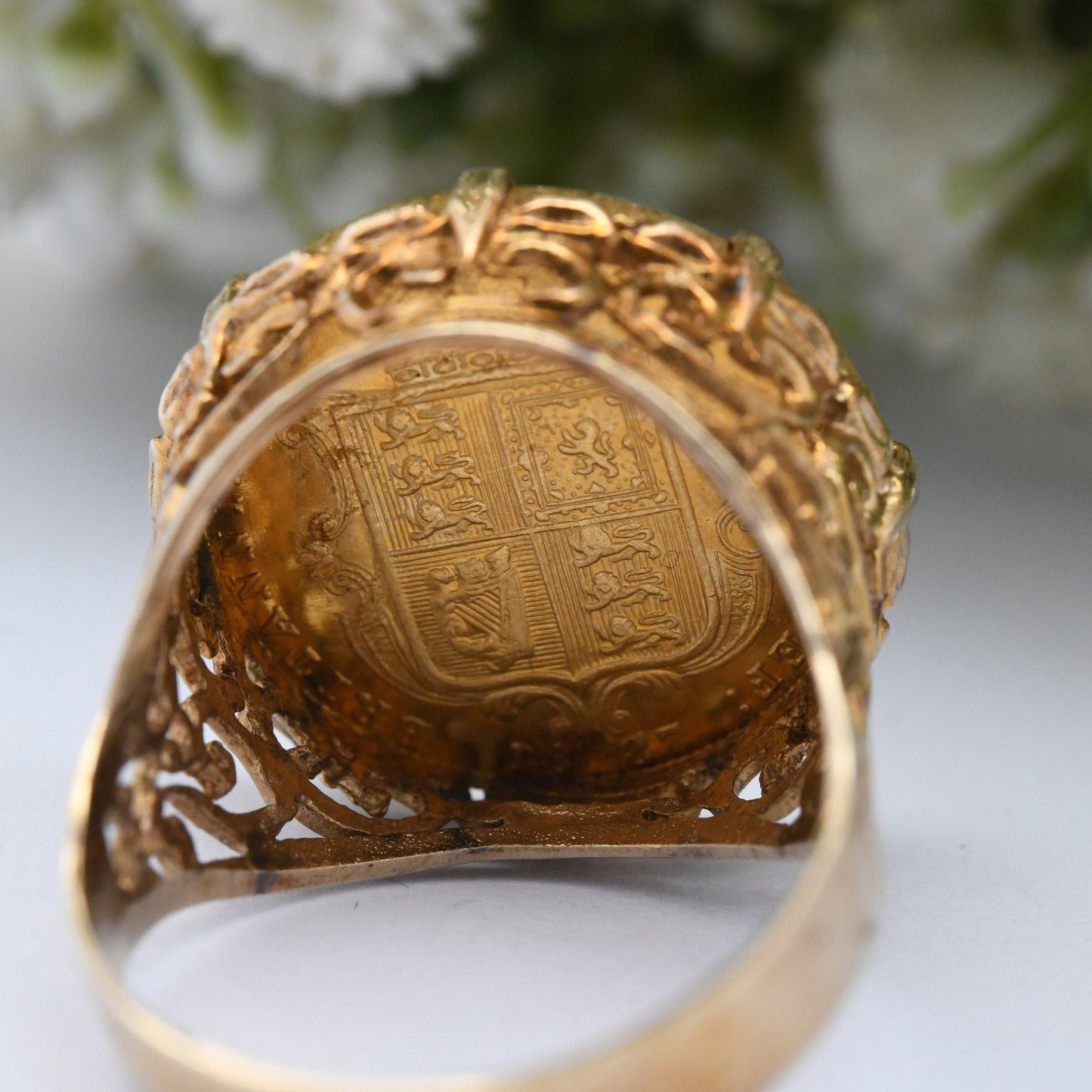 Antique 22ct Gold Half Sovereign Coin Victoria 1887 in 9ct Gold Ring Mount - Large Chunky Ring |UK Size - Q 1/2 | US Size - 8 1/4