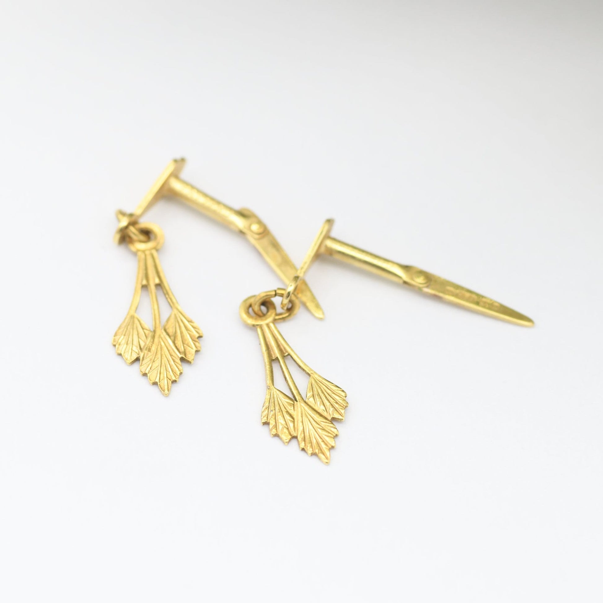 Vintage 9ct Gold Leaf Drop Earrings 1987 - Delicate Gold Jewellery | Unusual Lever Closure