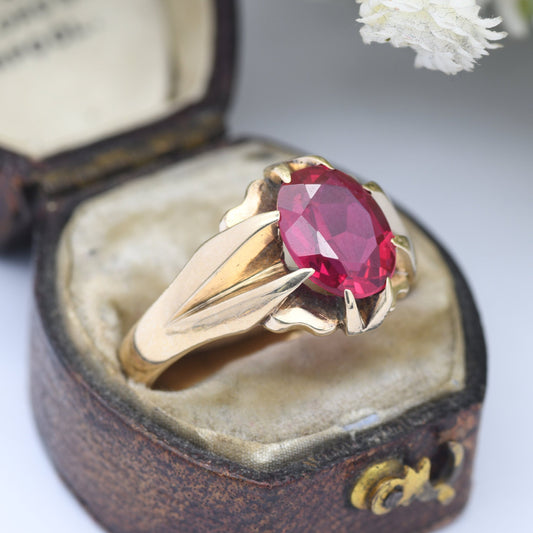 Vintage 9ct Gold Ruby Signet Ring - Mid-Century 1963 | Large Men's Ring | UK Size - U | US Size - 10