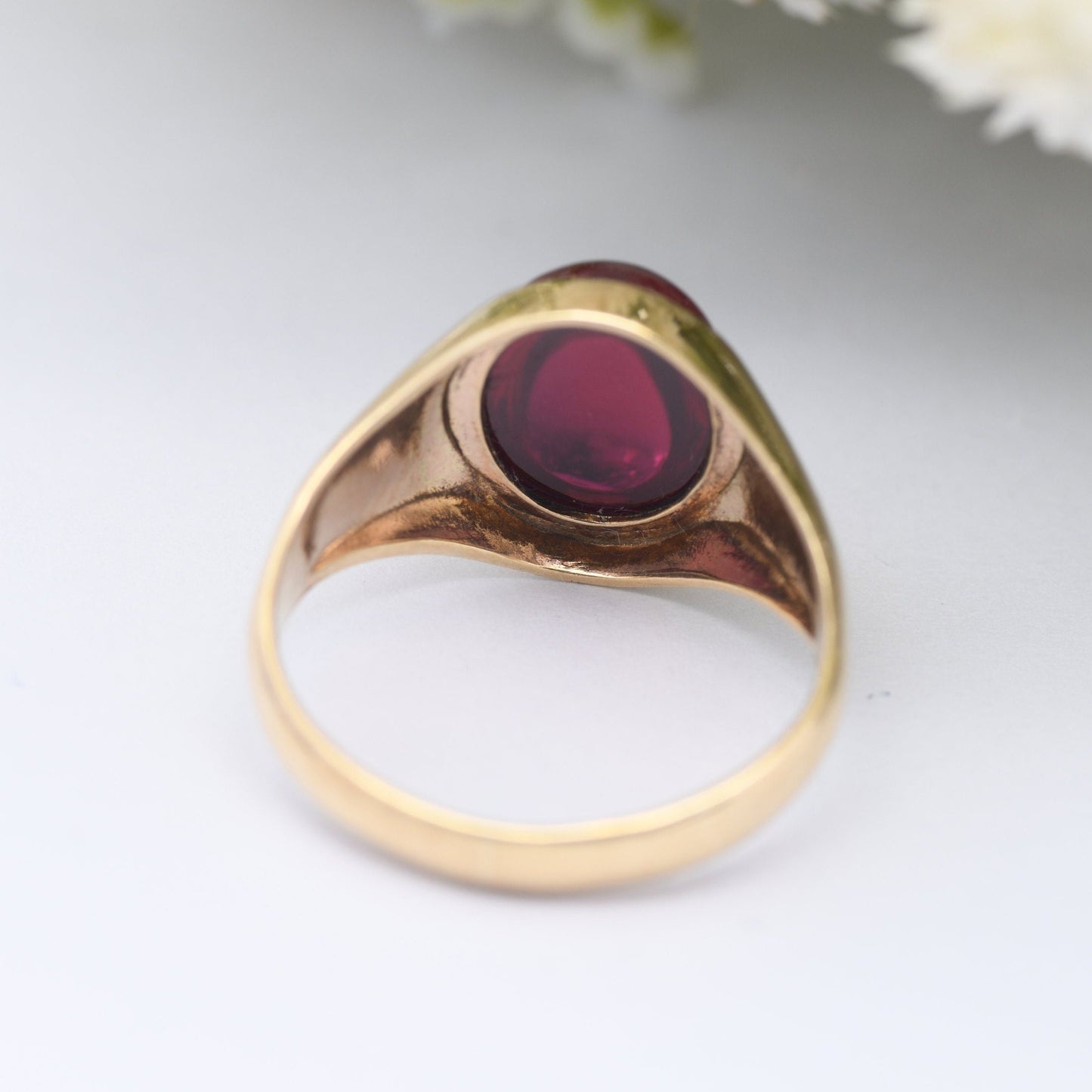 Vintage 9ct Gold Ruby Signet Ring by Fred Manshaw - Mid-Century 1973 | Men's Pinkie Ring | UK Size - I 1/2 | US Size - 4 1/2