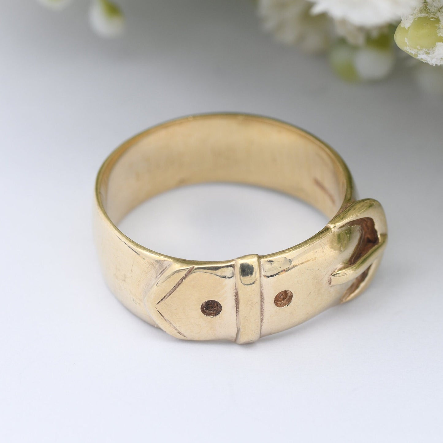 Vintage 9ct Gold Buckle Ring - Chunky Belt Buckle Band | Victorian Style | Everyday Unisex Gold | UK Size - S | US Size - 9