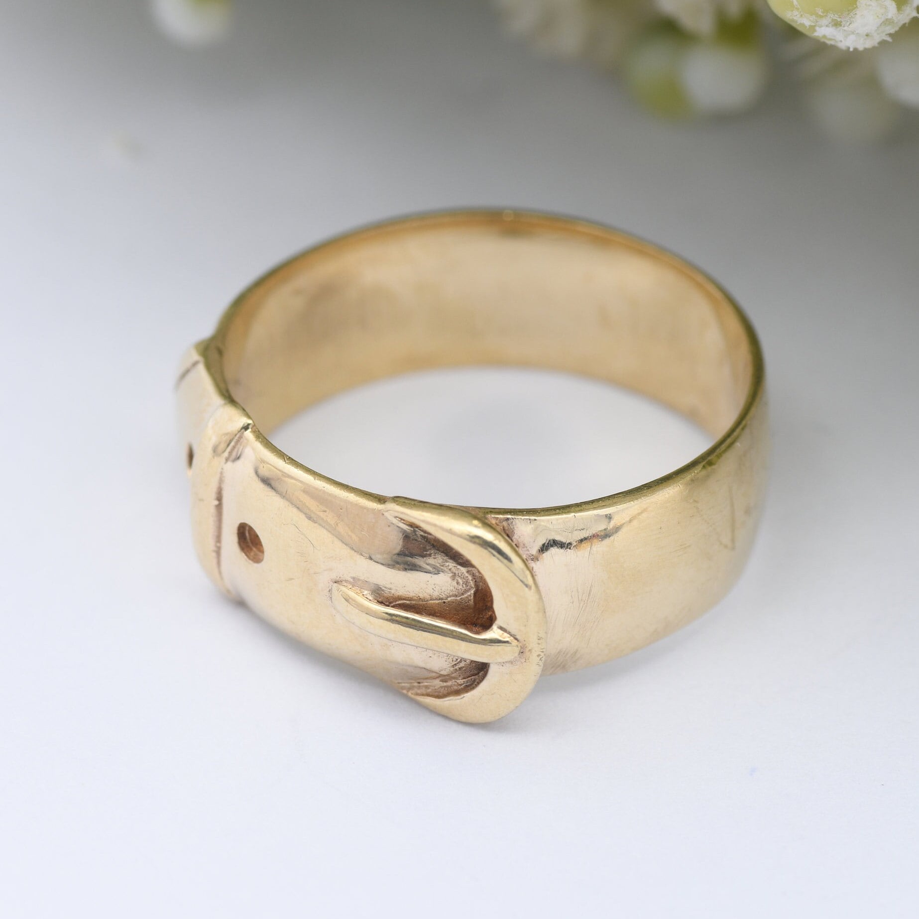 Vintage 9ct Gold Buckle Ring - Chunky Belt Buckle Band | Victorian Style | Everyday Unisex Gold | UK Size - S | US Size - 9