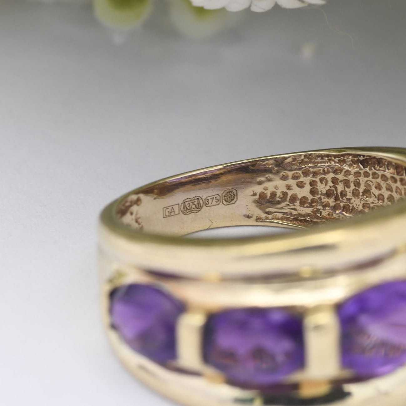 Chunky 9ct Gold Amethyst Ring - Large Statement Gold Jewellery | Modern Cocktail Ring | UK Size - K 1/2 | US Size - 5 1/2