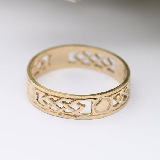 Vintage 9ct Gold Celtic Knot Band Ring - Woven Band | Unisex Band Ring | UK Size - Q | US Size - 8 1/4