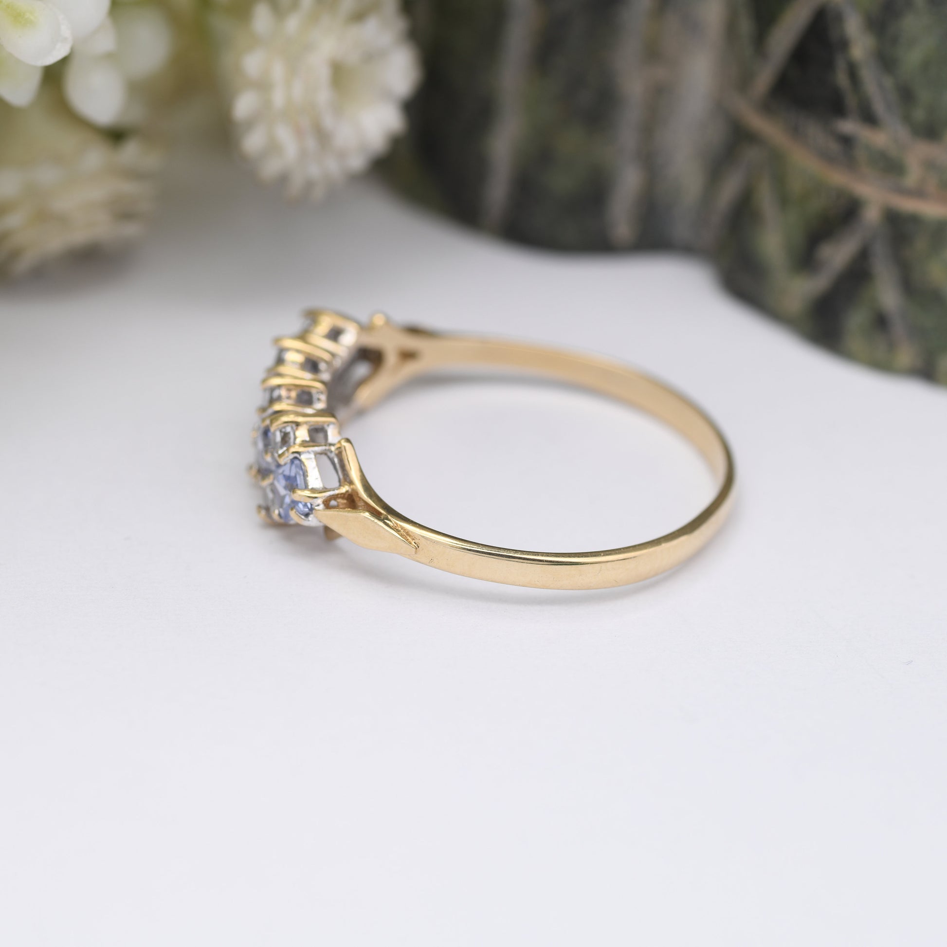 9ct Gold Tanzanite and Clear Stone CZ Ring - Pretty Sparkly Jewellery | Gift for Her | UK Size - R 1/2 | US Size - 8 3/4