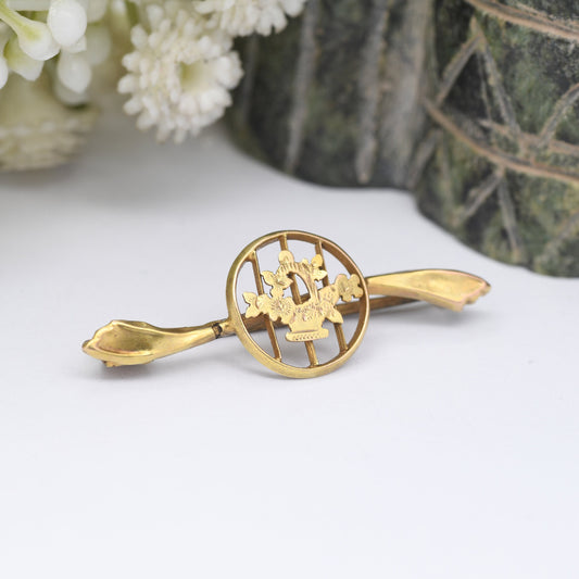 Antique Victorian 9ct Gold Brooch - Aesthetic Movement Flower Brooch | Intricate Detail | Bar Brooch | Floral Pin