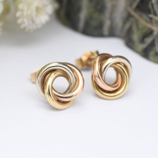 Vintage 9ct Gold Twist Stud Earrings - Small Chunky Gold Studs | Butterfly Backs