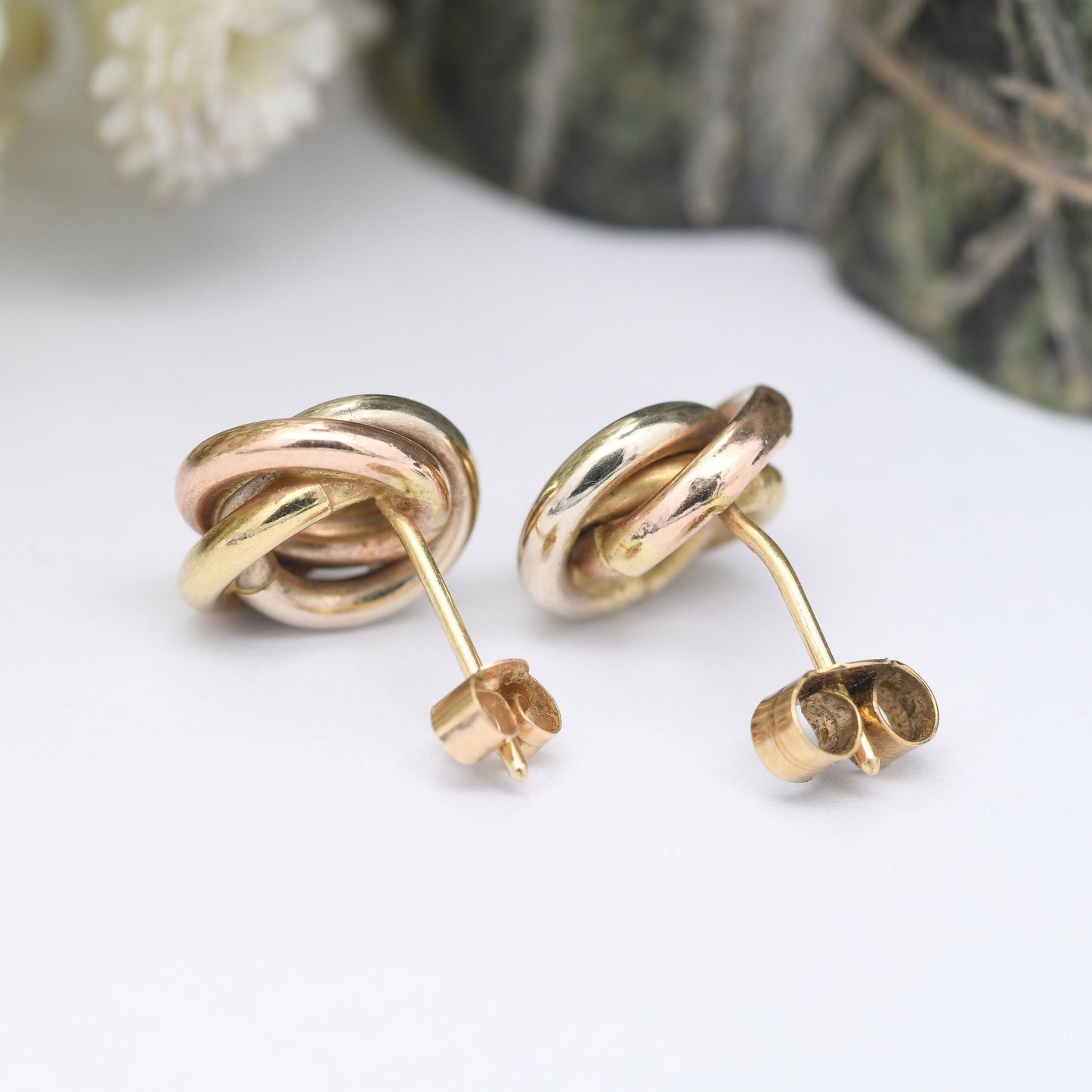 Vintage 9ct Gold Twist Stud Earrings - Small Chunky Gold Studs | Butterfly Backs