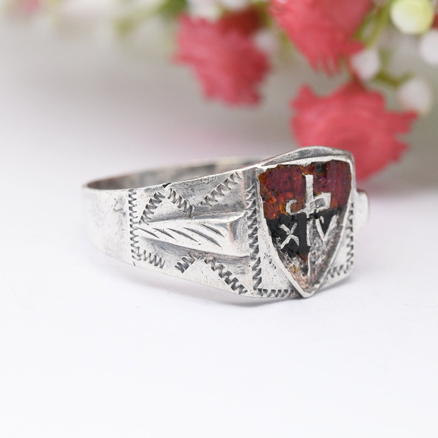 Vintage WWII Fourteenth Army Sterling Silver Enamel Ring - Forgotten Army British Commonwealth | Large UK Size V 1/2 | US Size 10 3/4