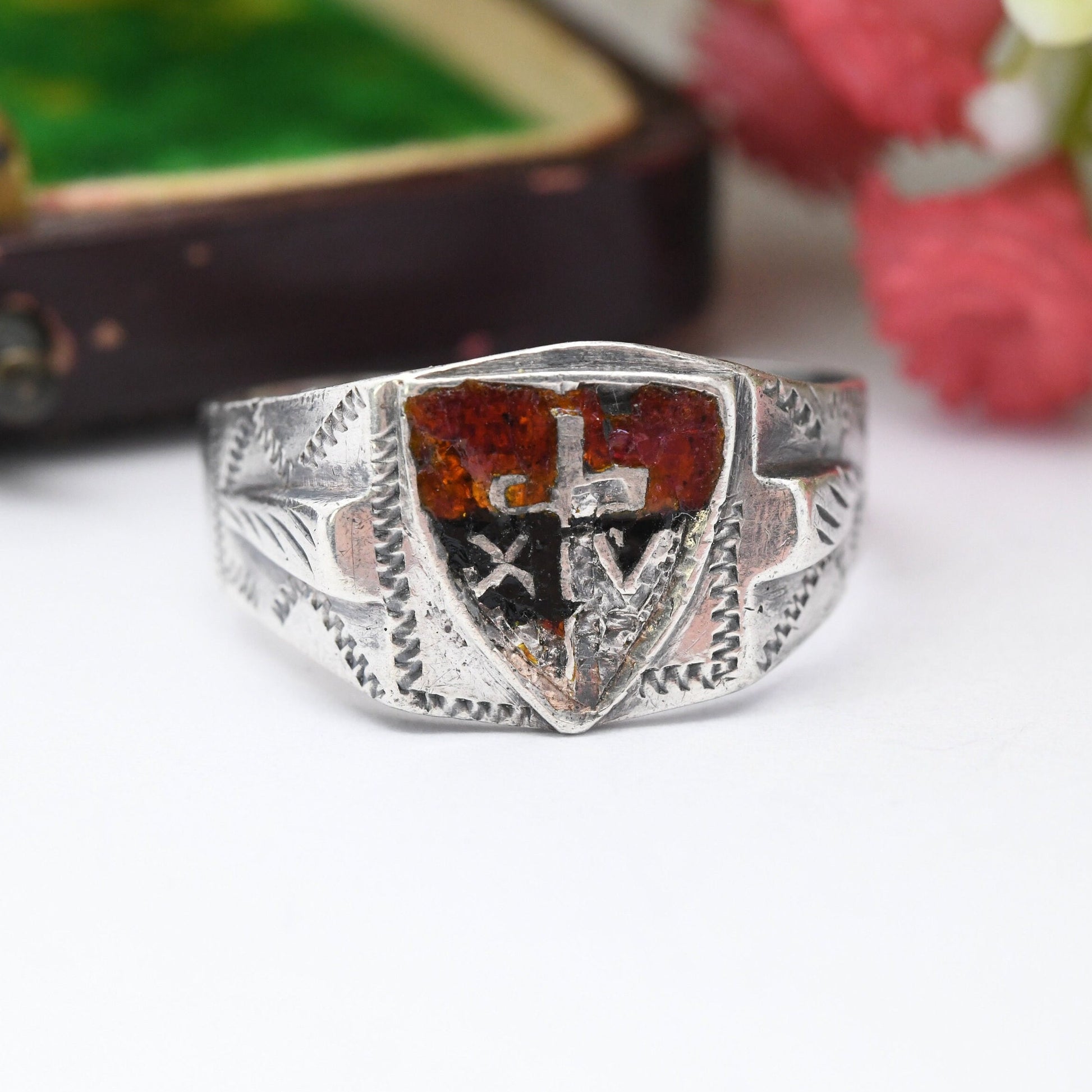 Vintage WWII Fourteenth Army Sterling Silver Enamel Ring - Forgotten Army British Commonwealth | Large UK Size V 1/2 | US Size 10 3/4