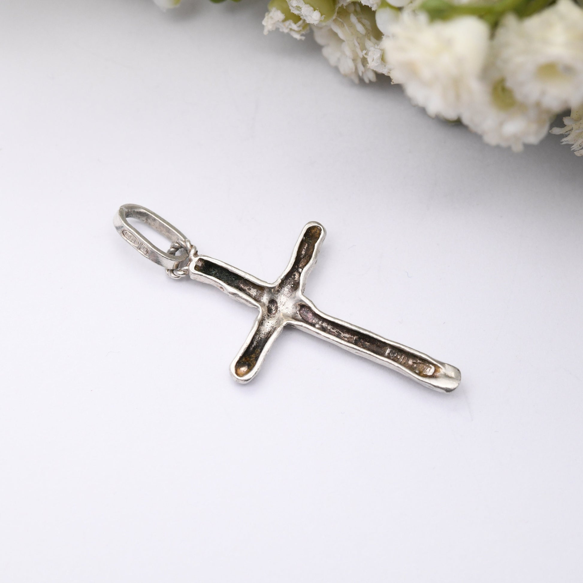 Vintage Silver Wooden Cross - Mid-Century Minimalist Christian Cross