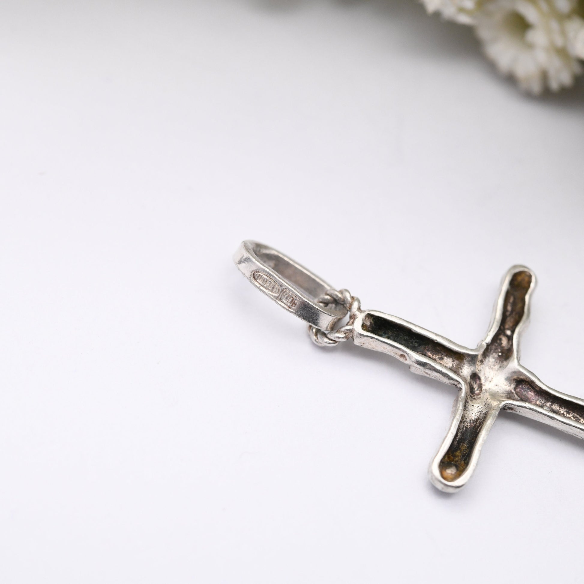 Vintage Silver Wooden Cross - Mid-Century Minimalist Christian Cross