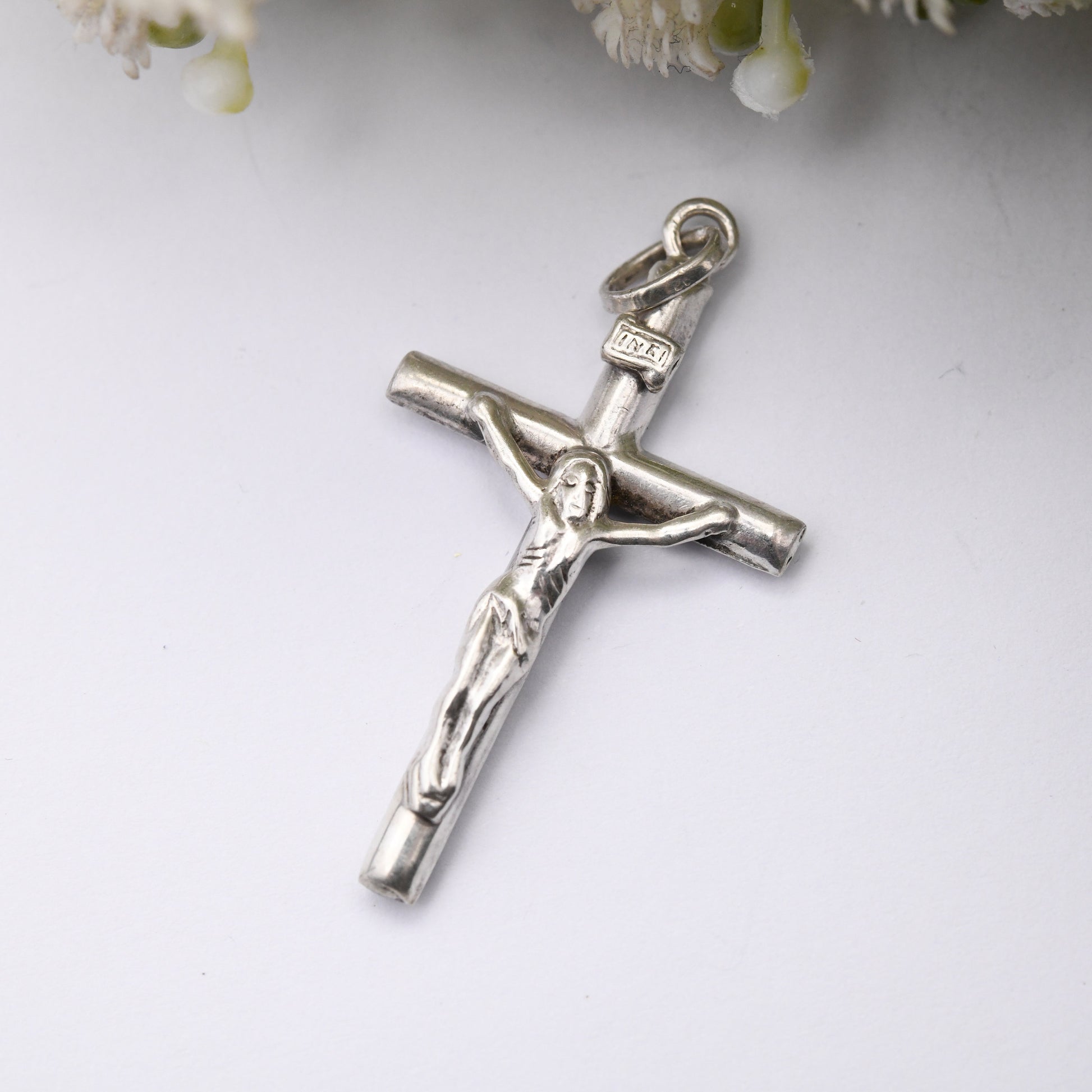 Vintage Sterling Silver Christ on the Cross Pendant INRI