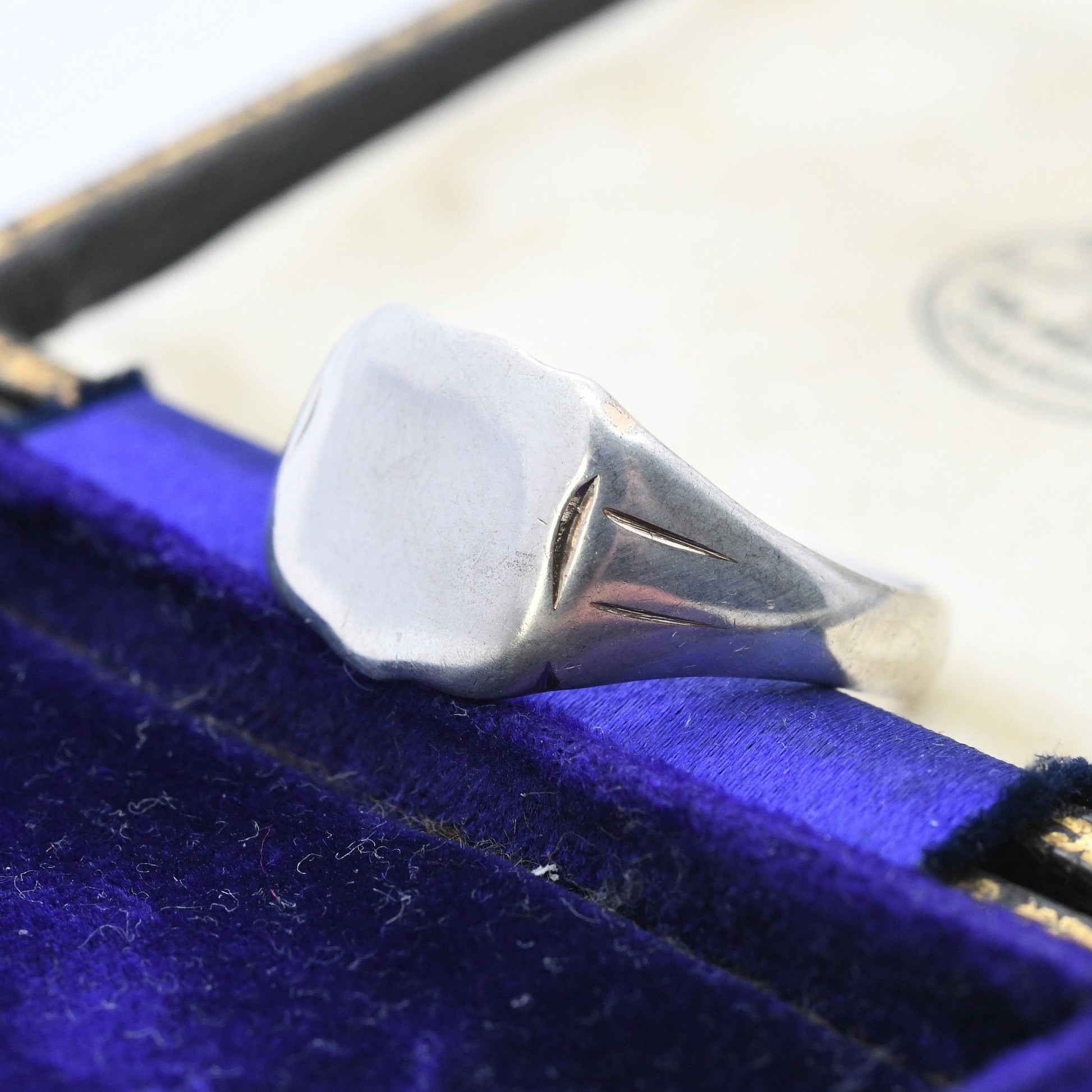 Vintage Sterling Silver Shield Signet Ring 1958 - Mid-Century Statement | Chunky Unisex | UK Size - V 1/2 | US Size - 10 3/4