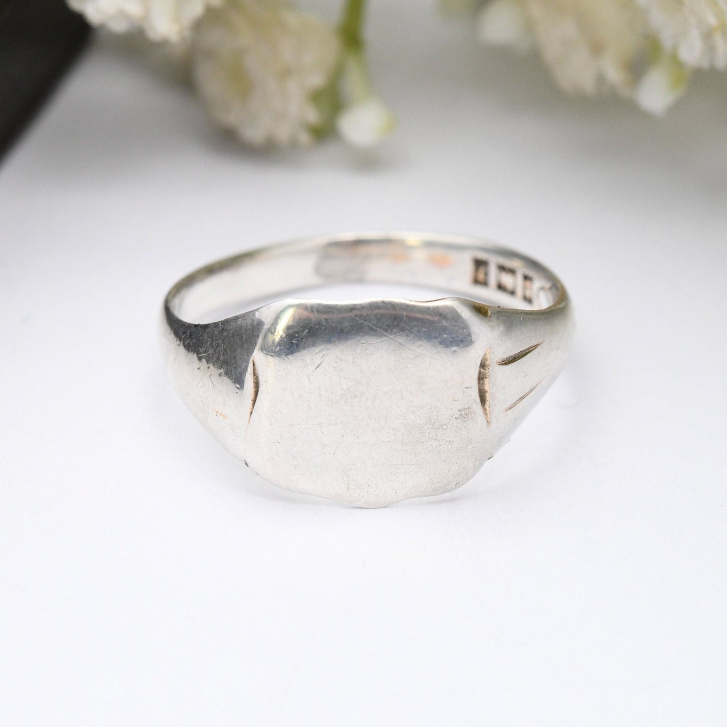 Vintage Sterling Silver Shield Signet Ring 1958 - Mid-Century Statement | Chunky Unisex | UK Size - V 1/2 | US Size - 10 3/4