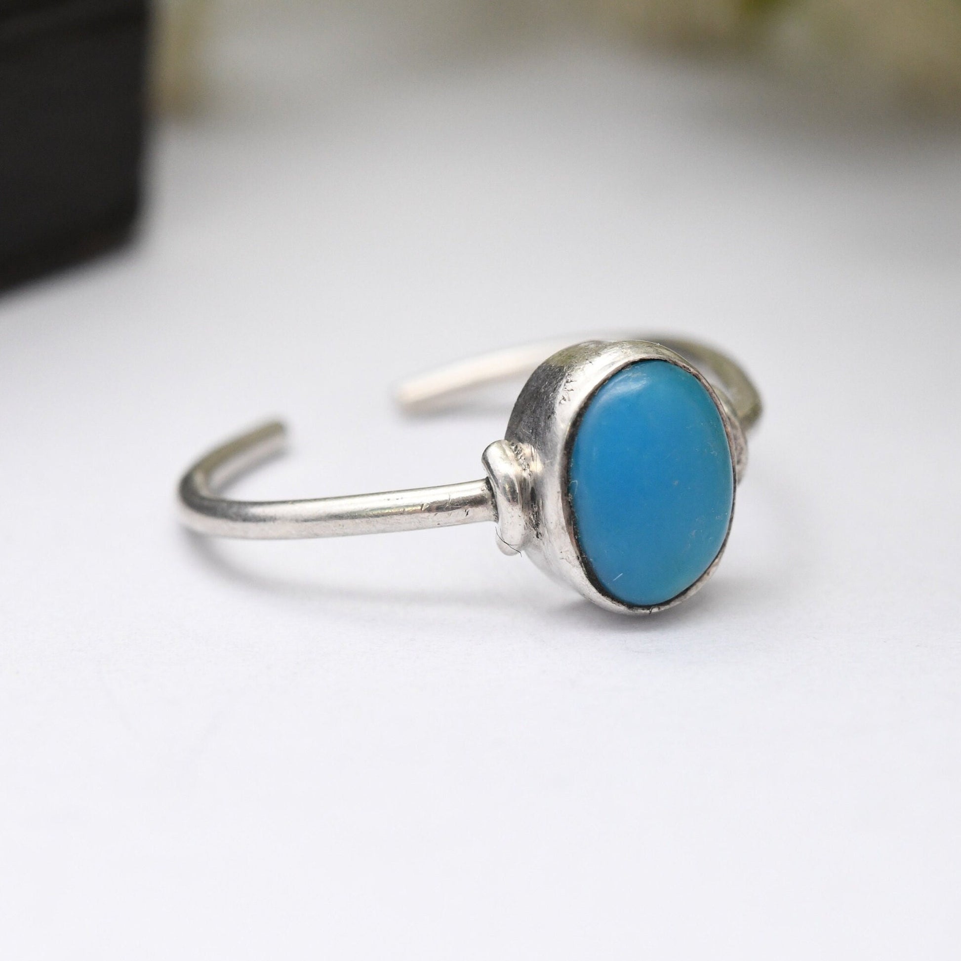 Vintage Sterling Silver Turquoise Ring Adjustable - Minimal Silver Jewellery | Small Size Toe Ring | UK Size - H | US Size - 3 3/4