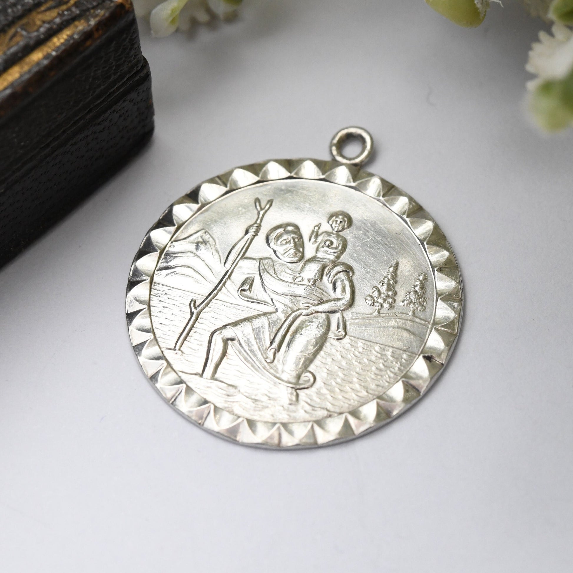 Vintage Sterling Silver St. Christopher Pendant with Engraving - I Love You More Today Than Yesterday